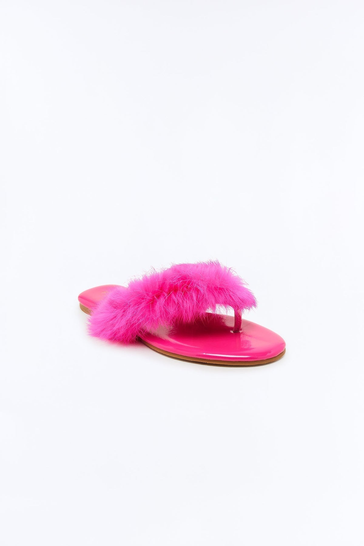 Amory Faux Fur Flip Flops - Hot Pink