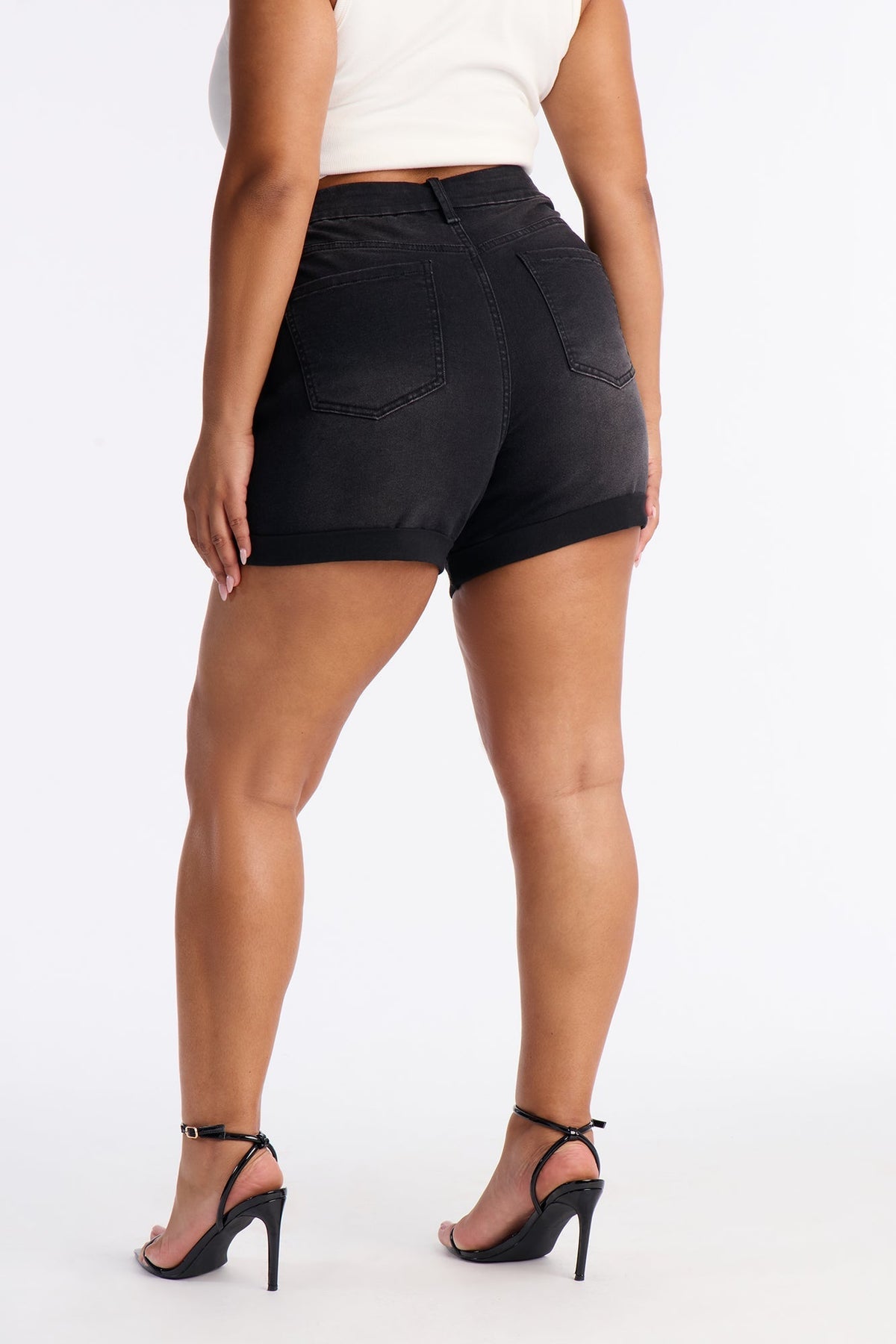 Heaven Sent Cuffed Denim Mom Shorts - Black Wash