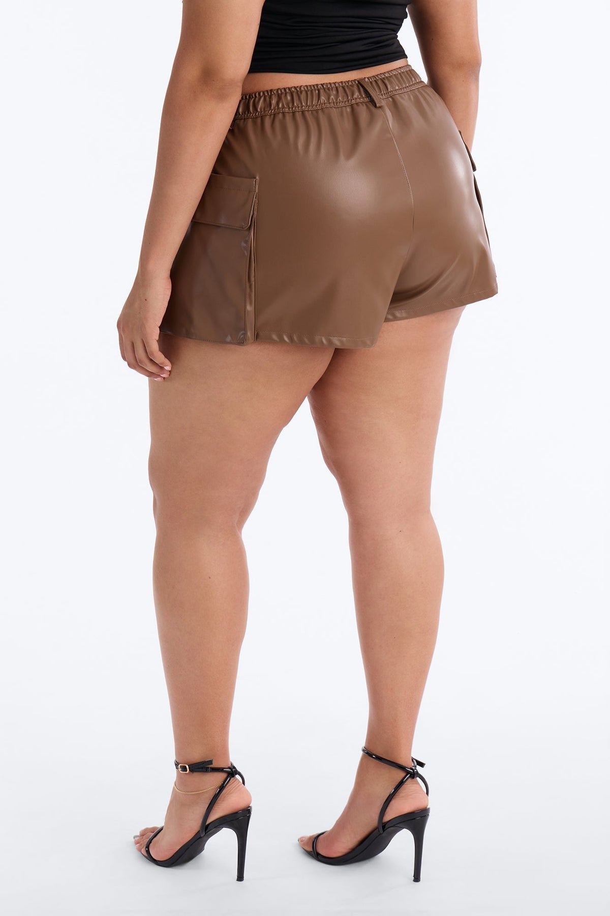 Brielle Faux Leather Cargo Hot Short - Brown