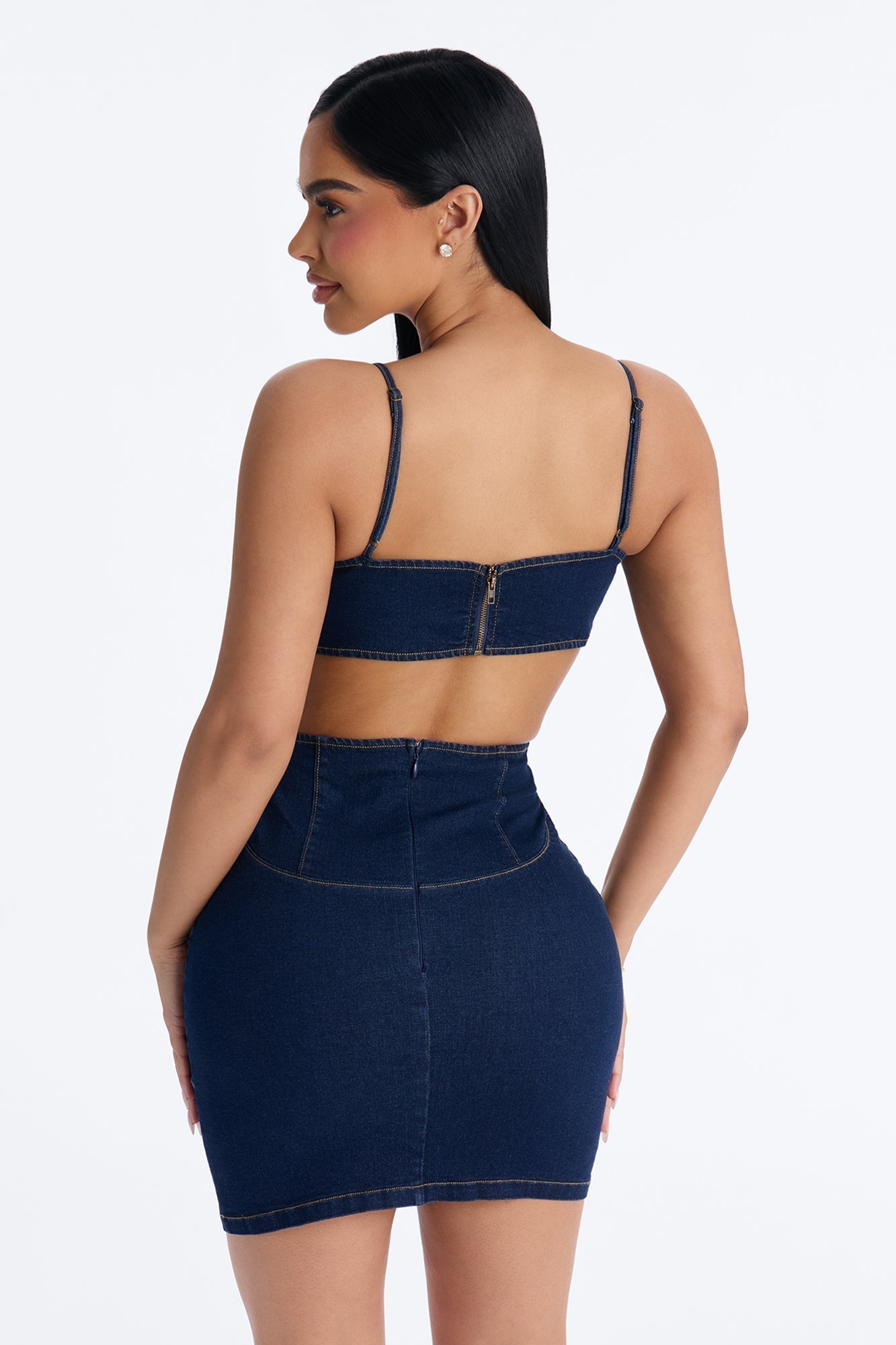 Sloane Cut Out Stretch Denim Mini Dress - Dark Wash