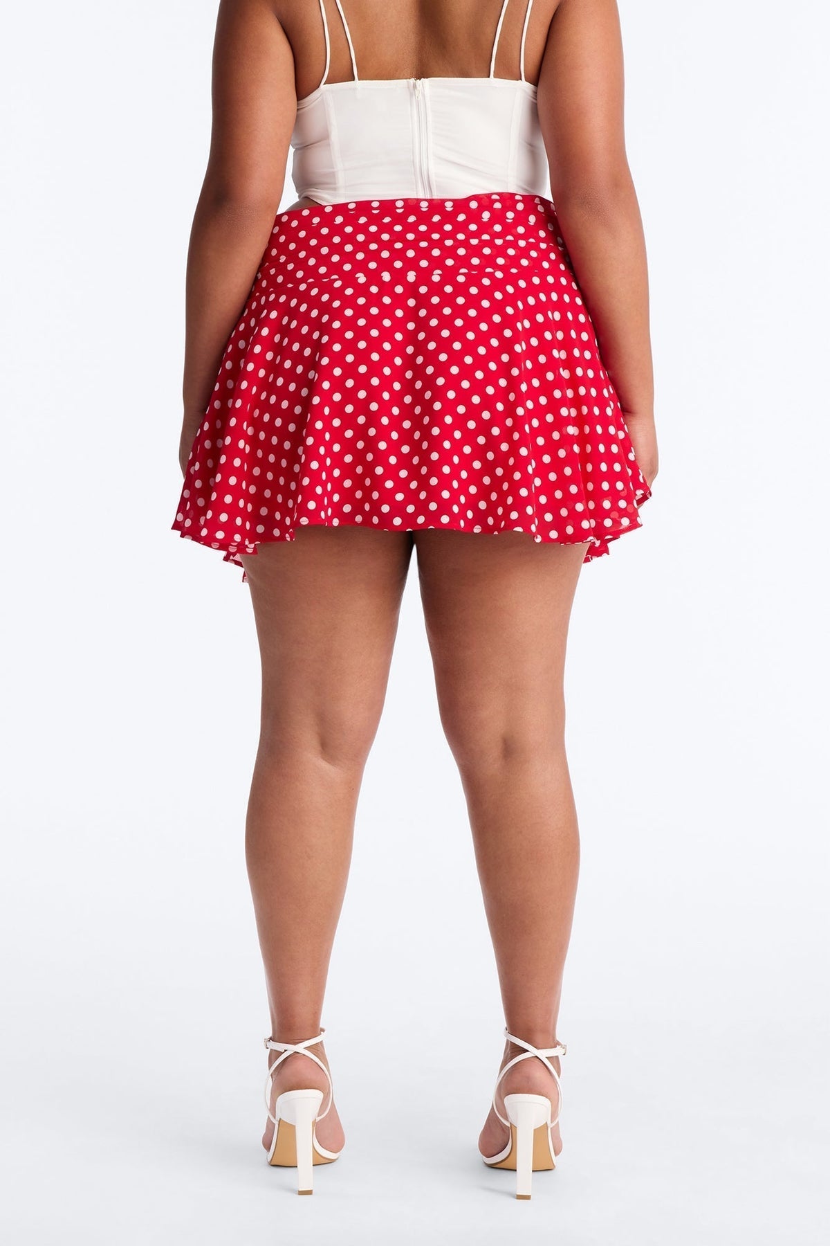 Emmie Chiffon Polka Dot Mini Skirt - Red/White