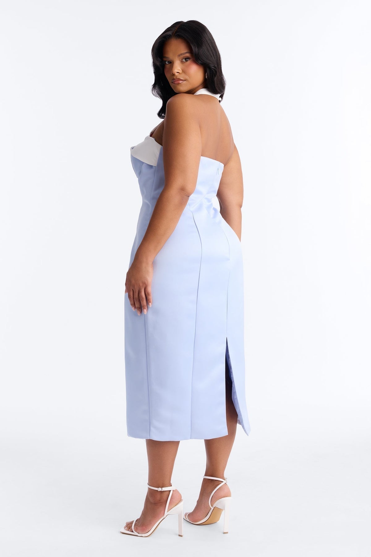 Sweetheart Satin Midi Dress - Blue/combo