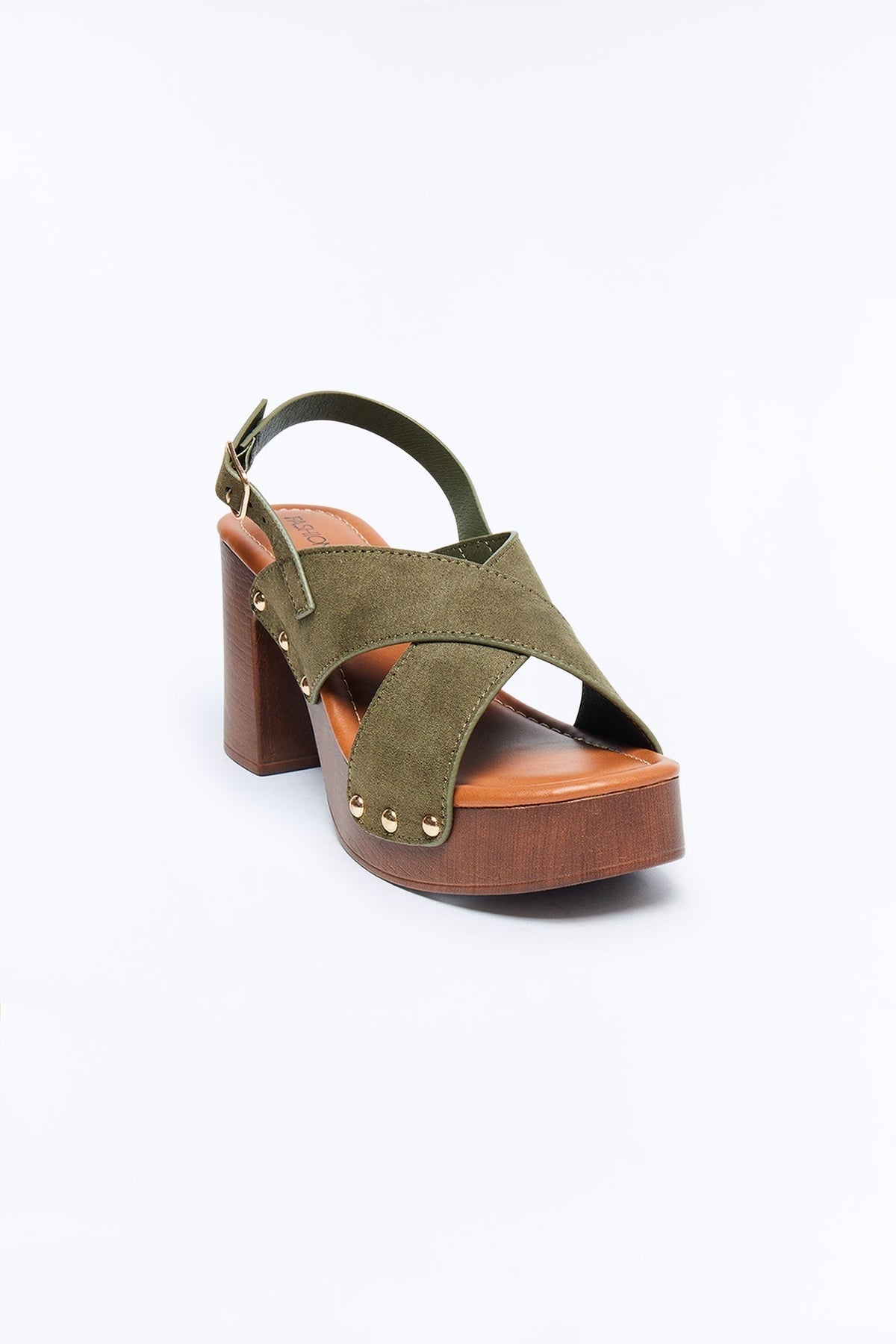 Adva Wood Platform Slingback Heels - Olive