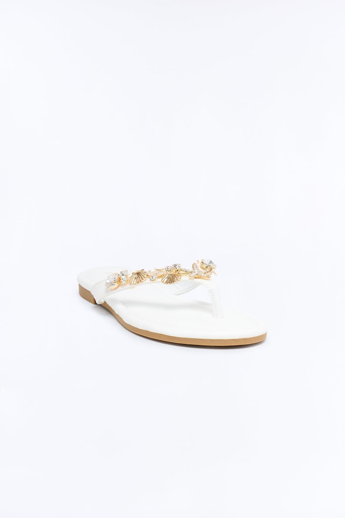 Attina Seashell Charm Flip Flops - White