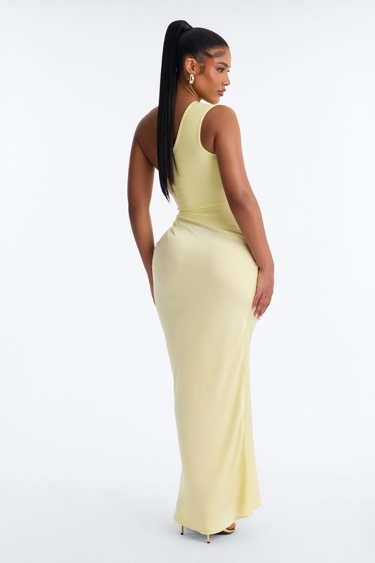 On Fire Bandage Satin Maxi Dress - Butter Yellow