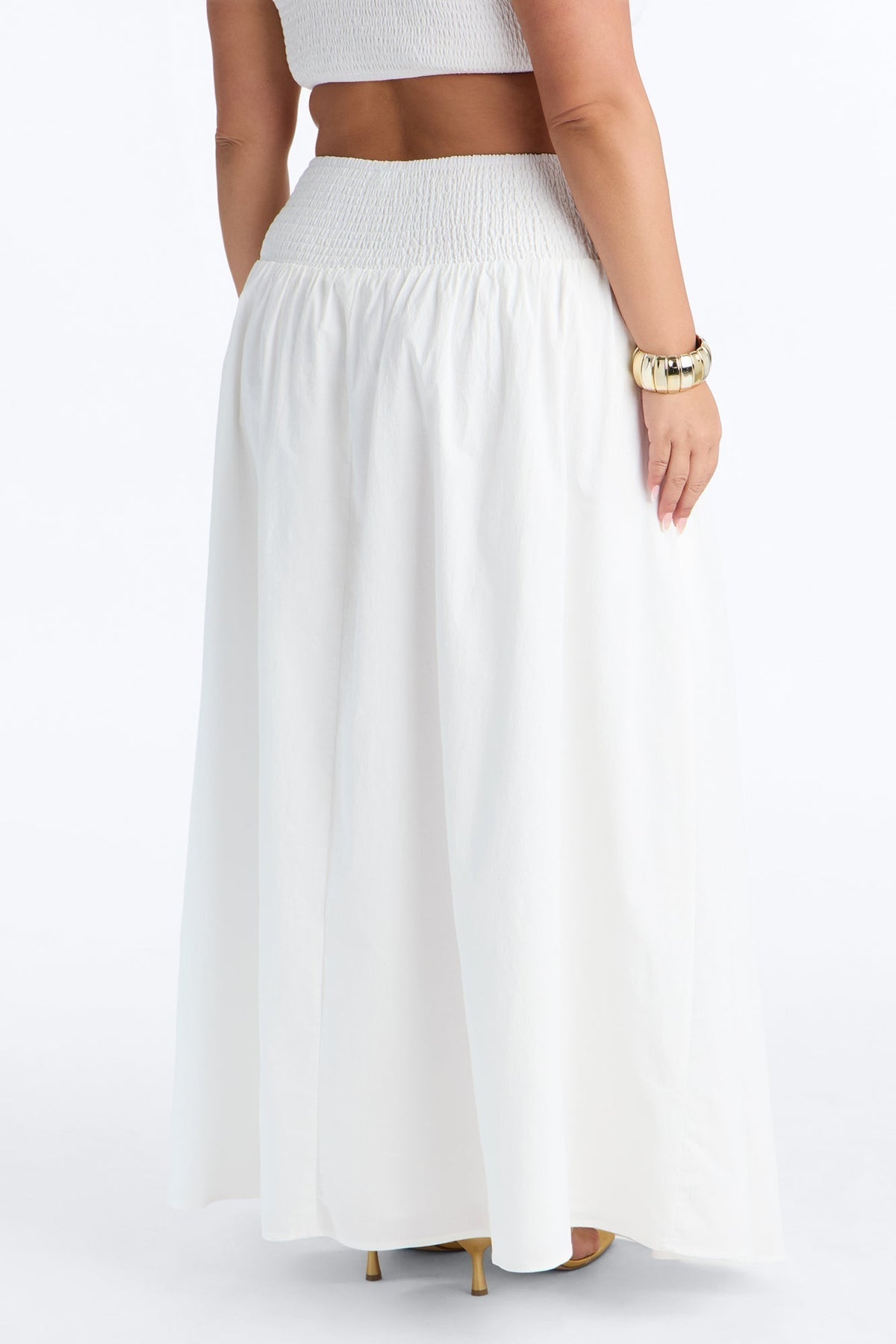 Brigitte Poplin Drop Waist Maxi Skirt - White