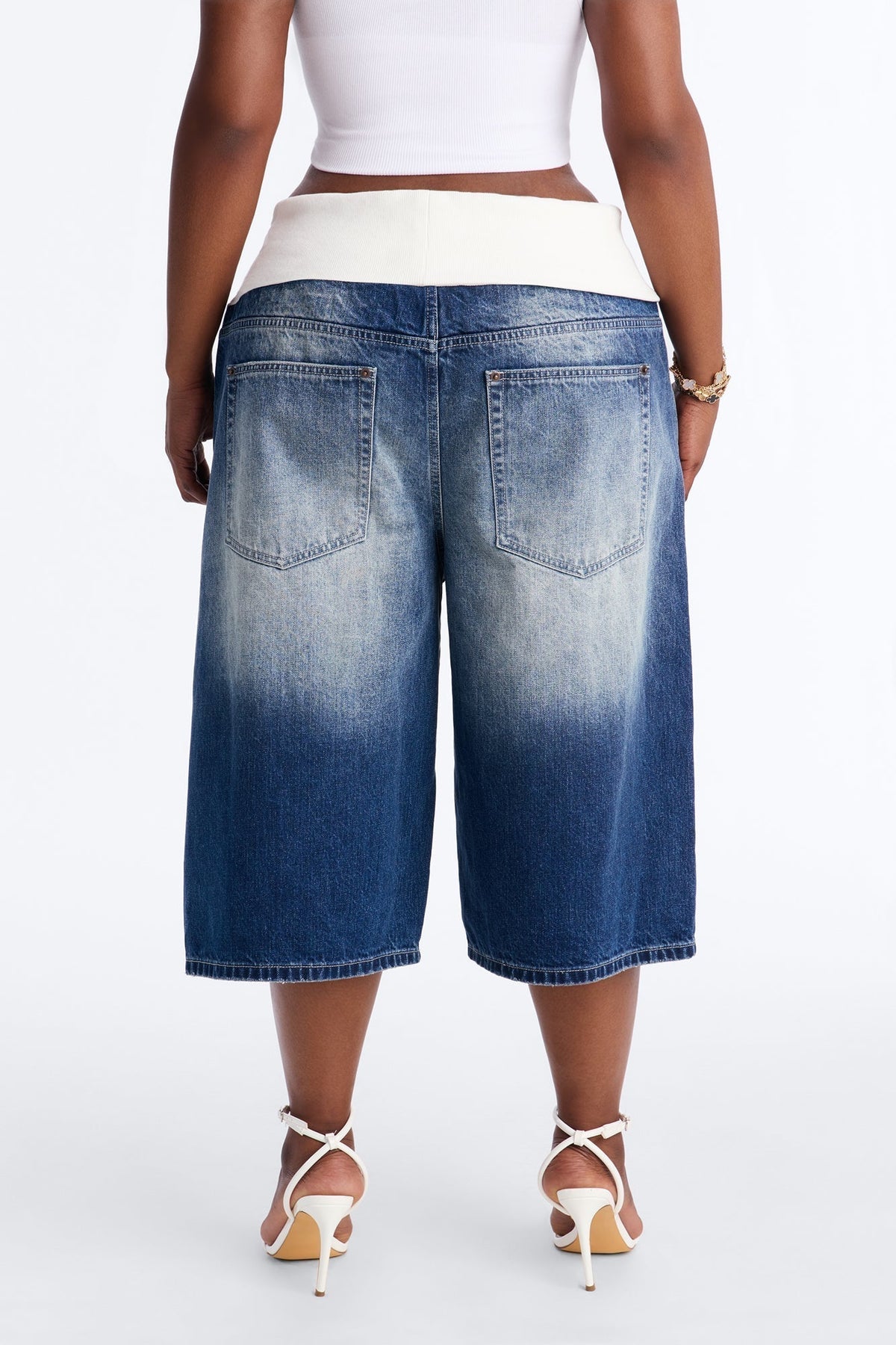 Cyber Crush Foldover Denim Jorts - Dark Wash