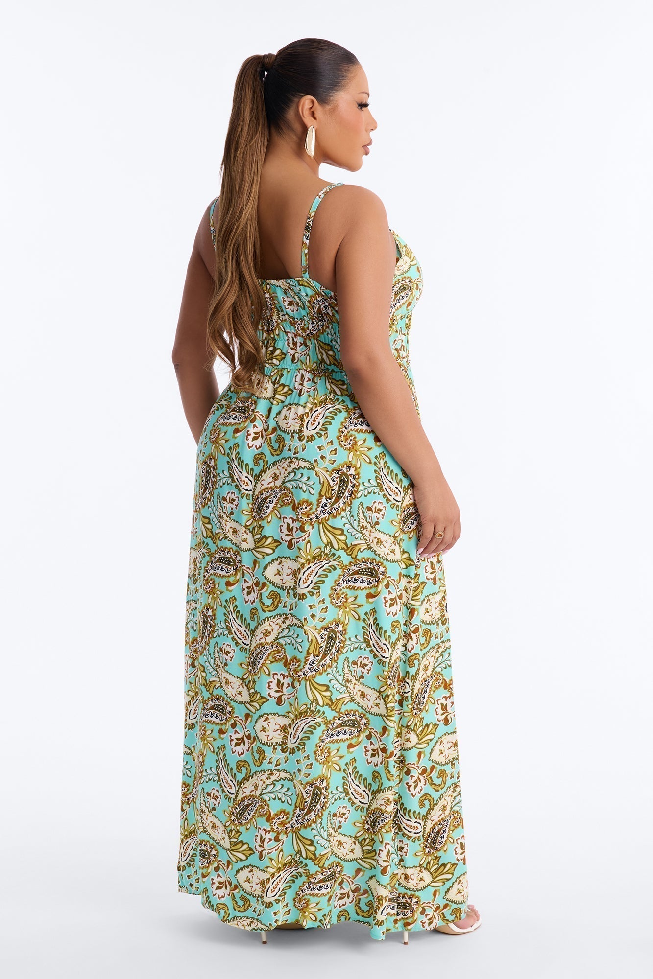 Posie Printed Flowy Maxi Dress - Aqua/Combo