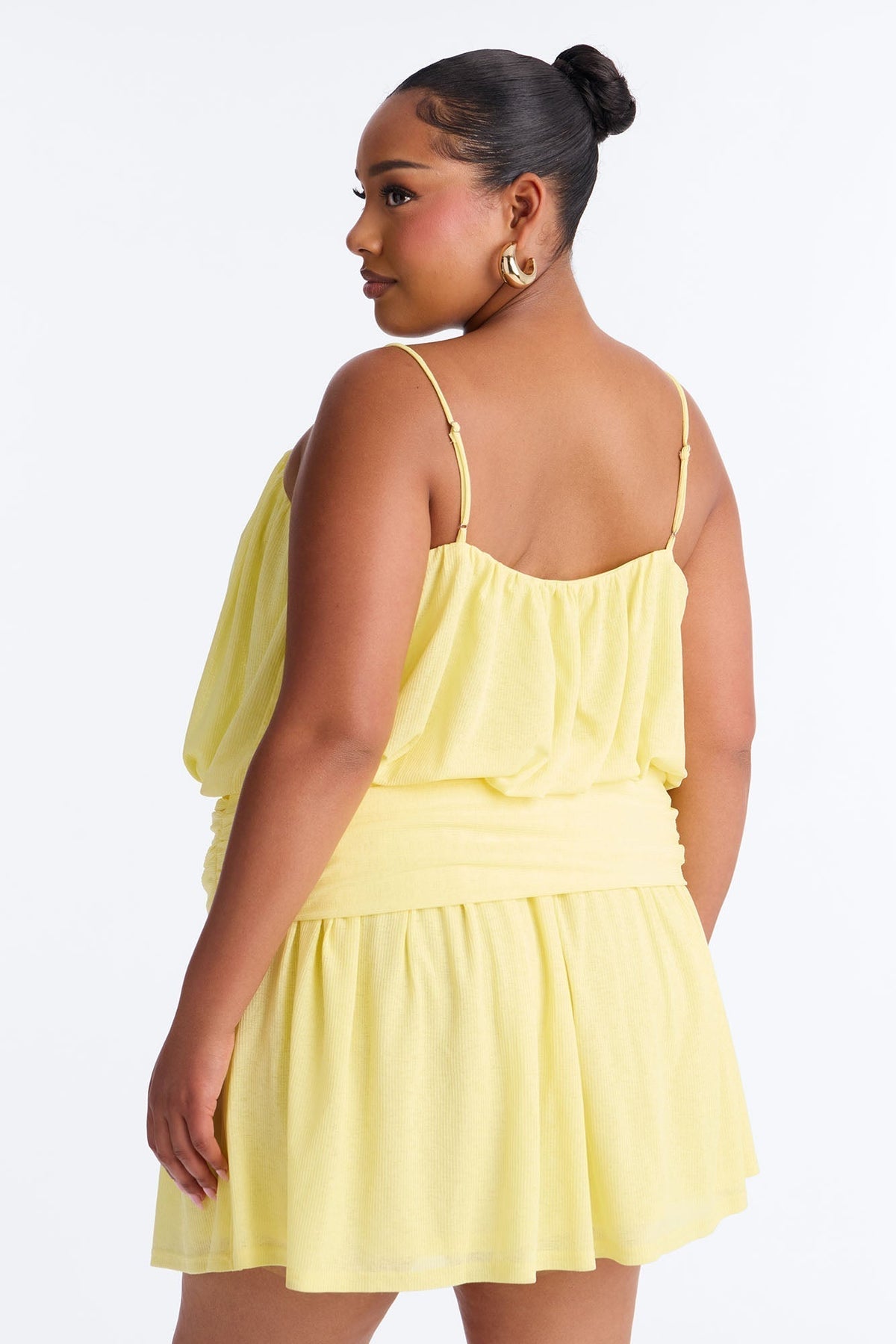 Luna Spaghetti Strap Textured Mini Dress - Yellow