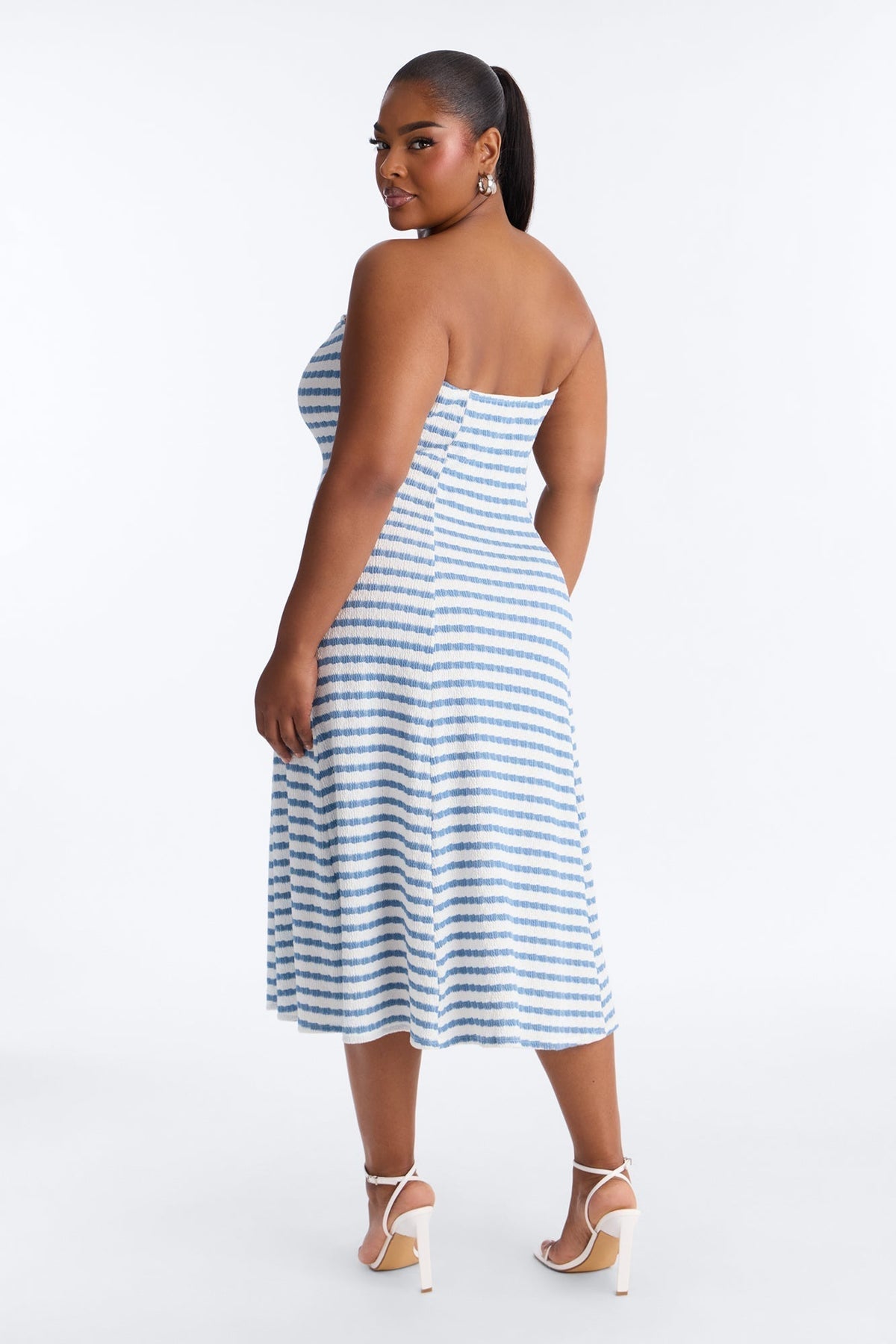 Celia Striped Textured Midi Dress - Blue/combo