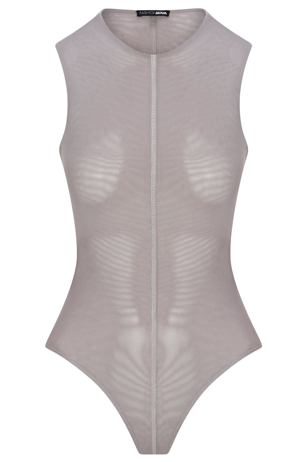 Power Mesh Open Back Bodysuit - Grey