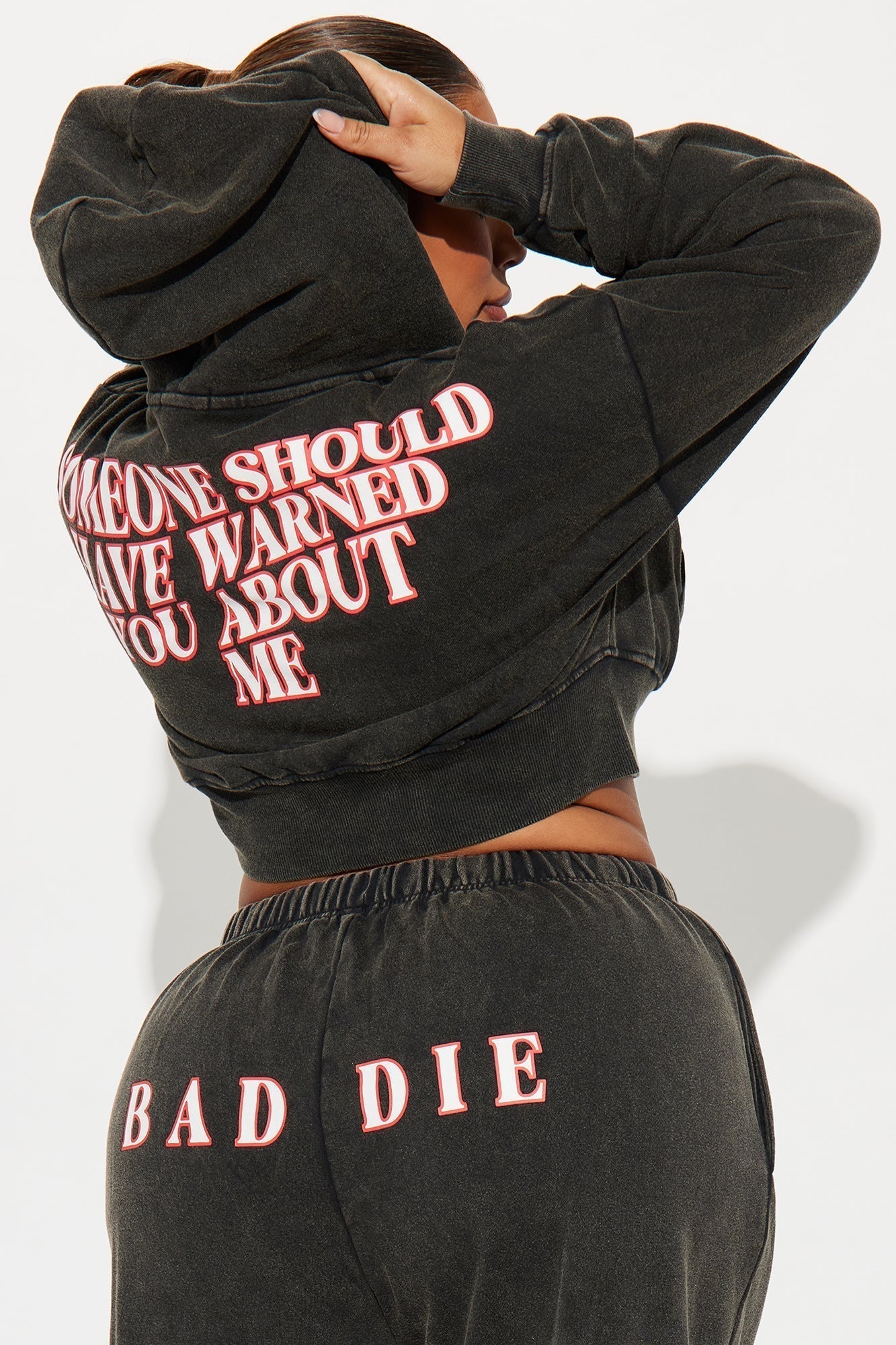 Baddie Washed Front Zip Hoodie - Black Wash
