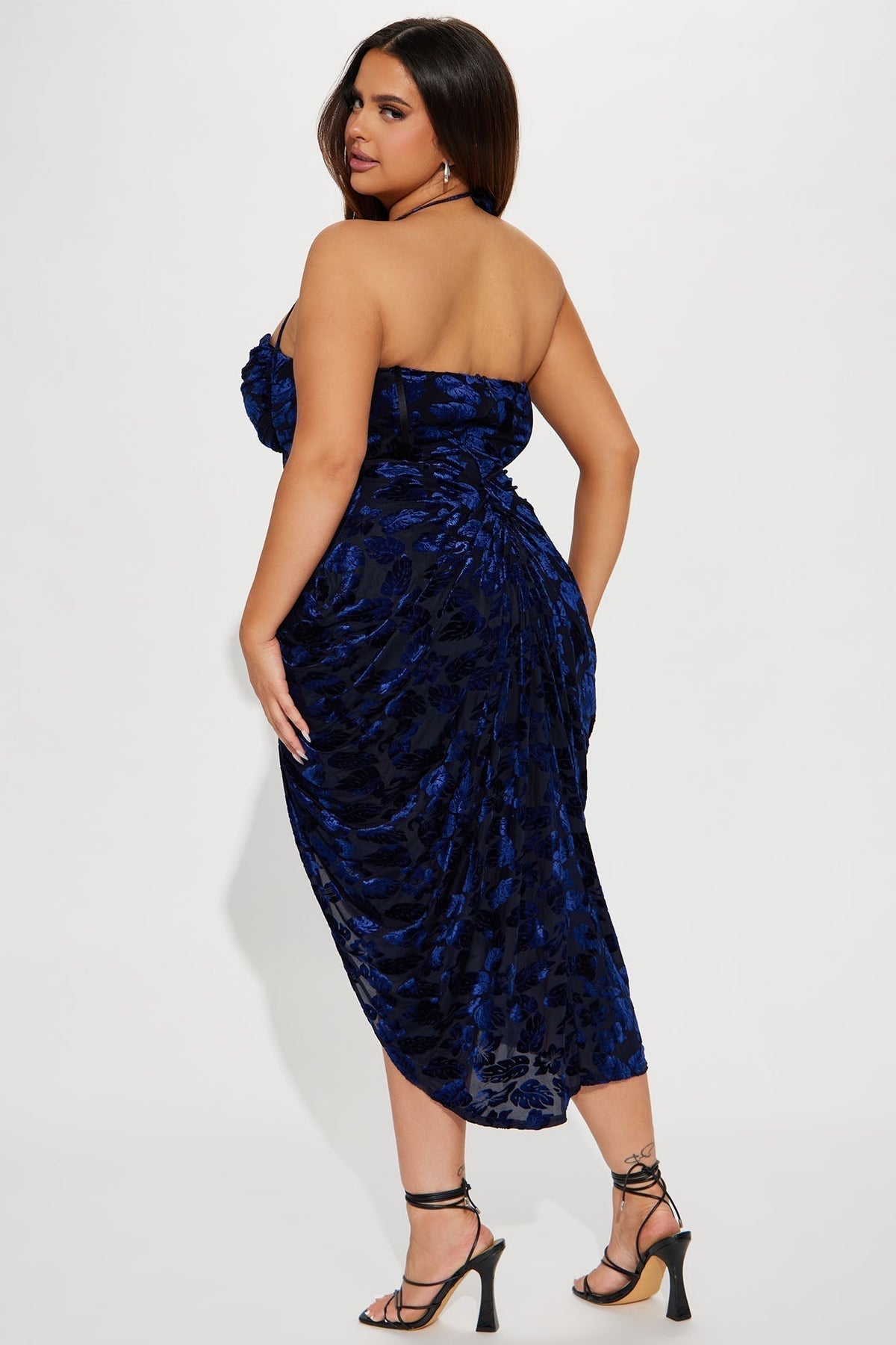 Honolulu Evenings Velvet Midi Dress - Navy