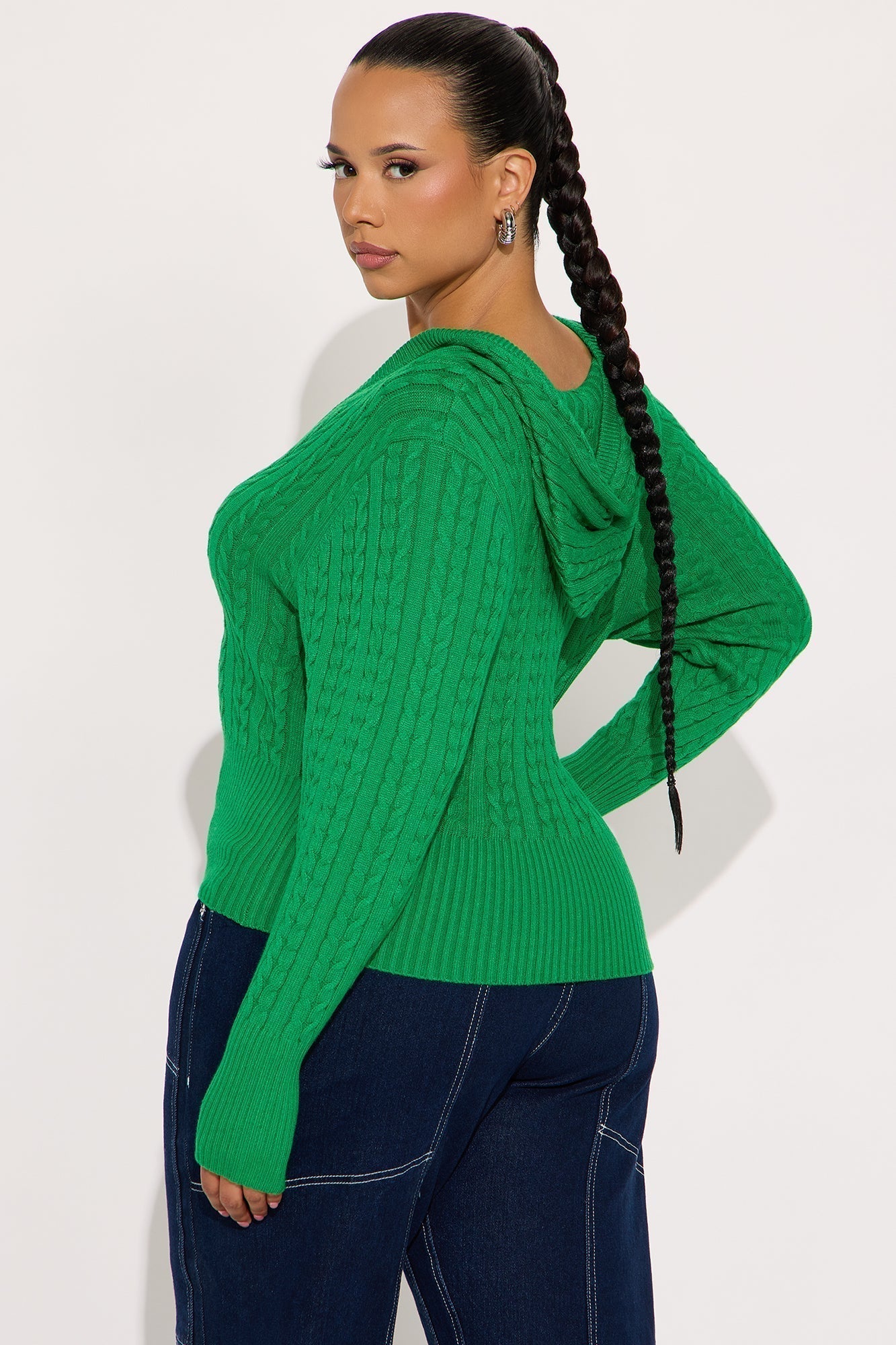 All Day Cable Knit Pullover Sweater - Kelly Green