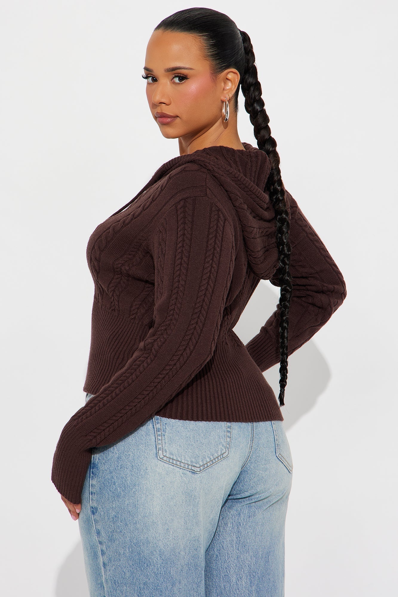 Everyday Thing Cable Knit Sweater - Chocolate