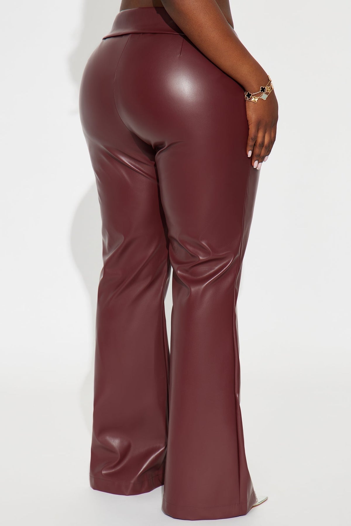 Roxi Foldover Faux Leather Wide Leg Pants - Burgundy