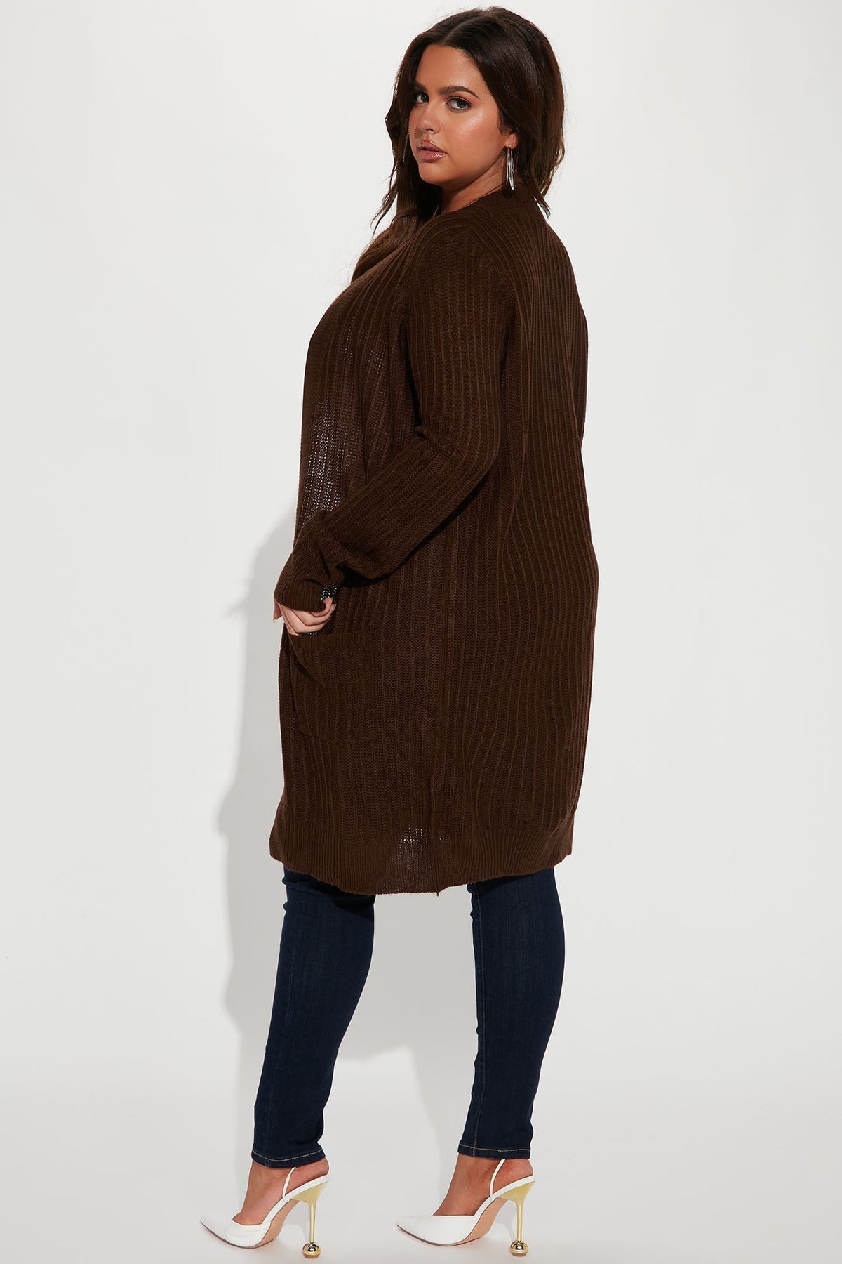 Throw It On Ribbed Cardigan - Chocolate
