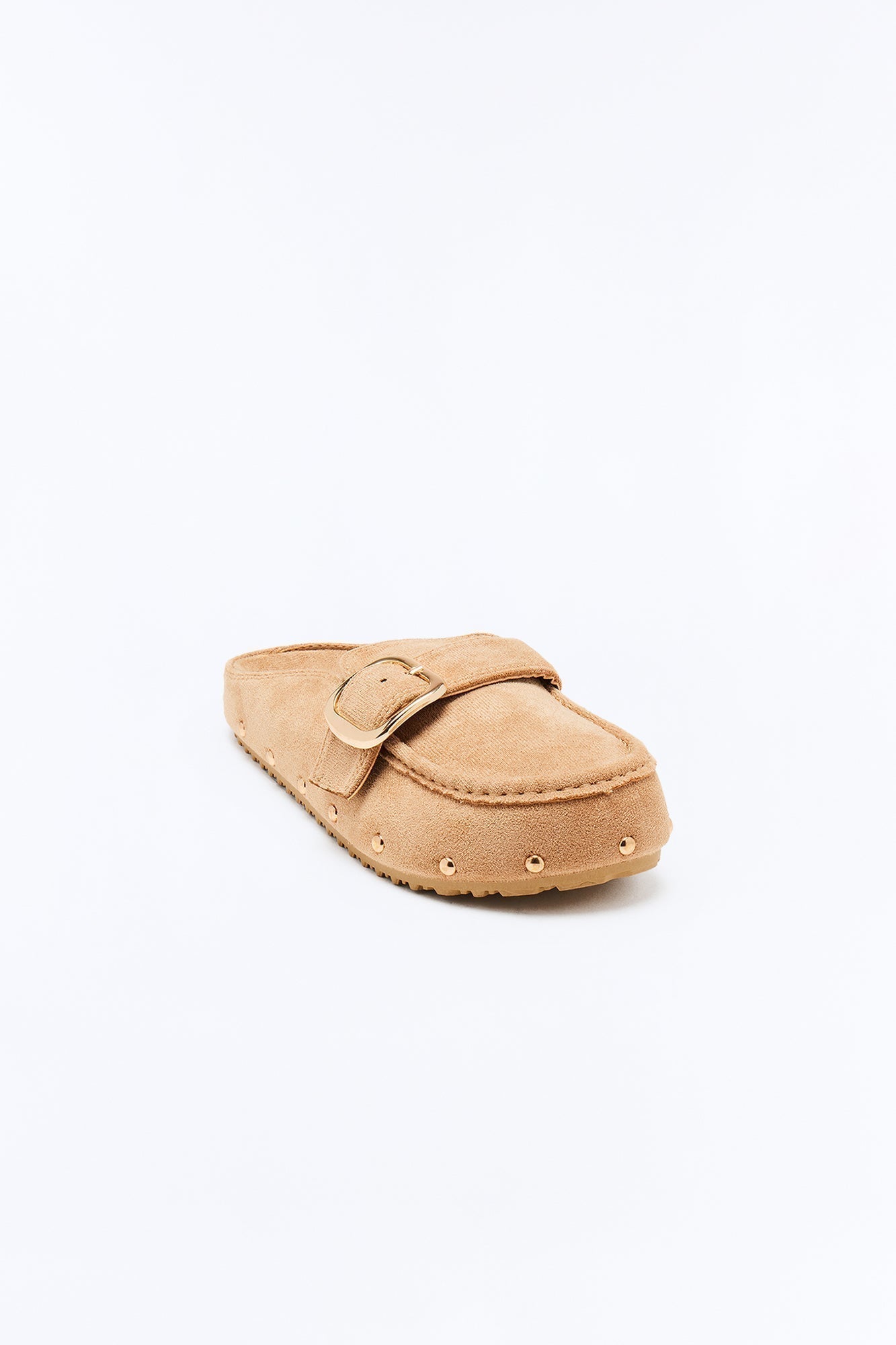 Allen Buckle Studded Flats - Beige