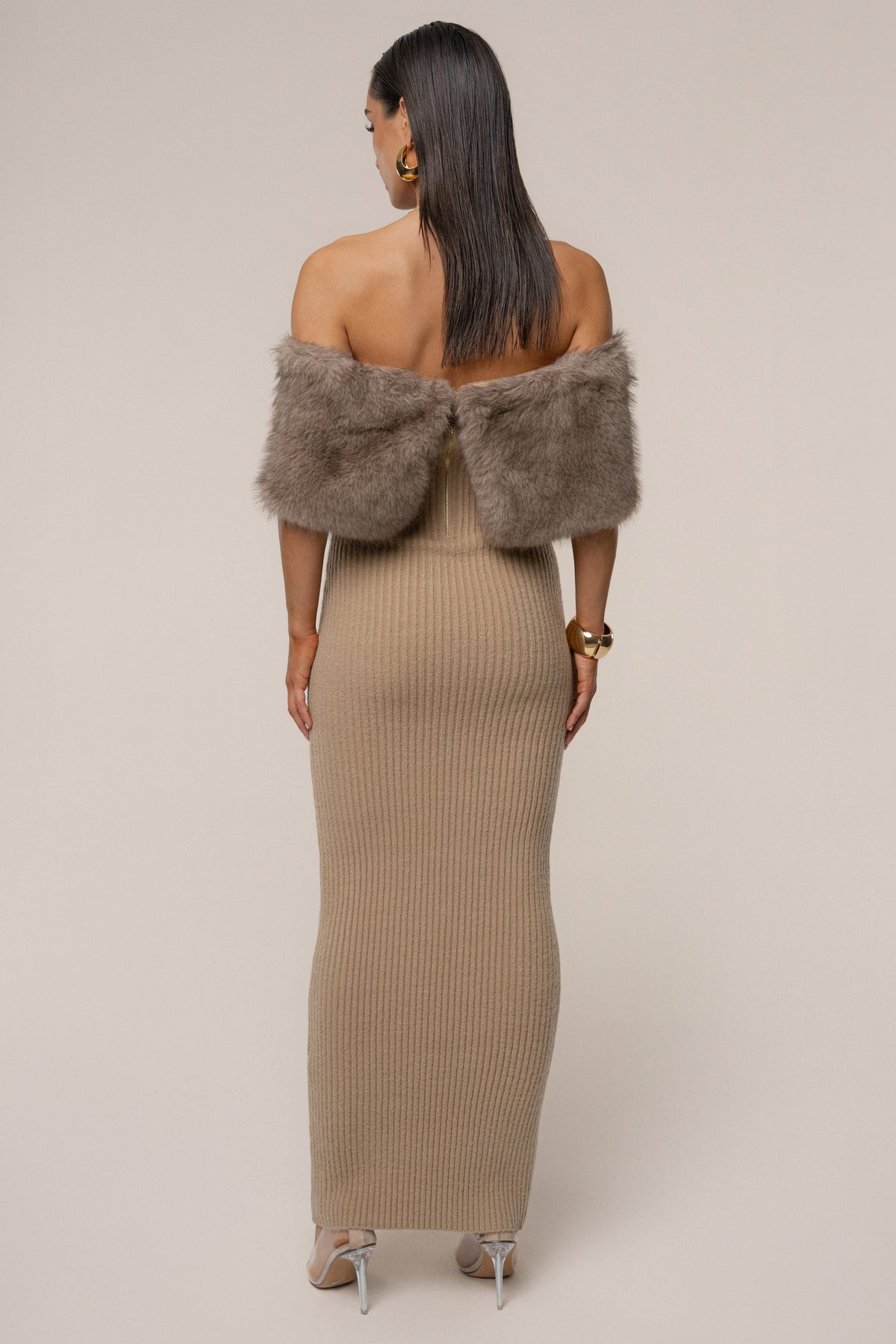 Chocolate Aspen Hour Faux Fur Dress