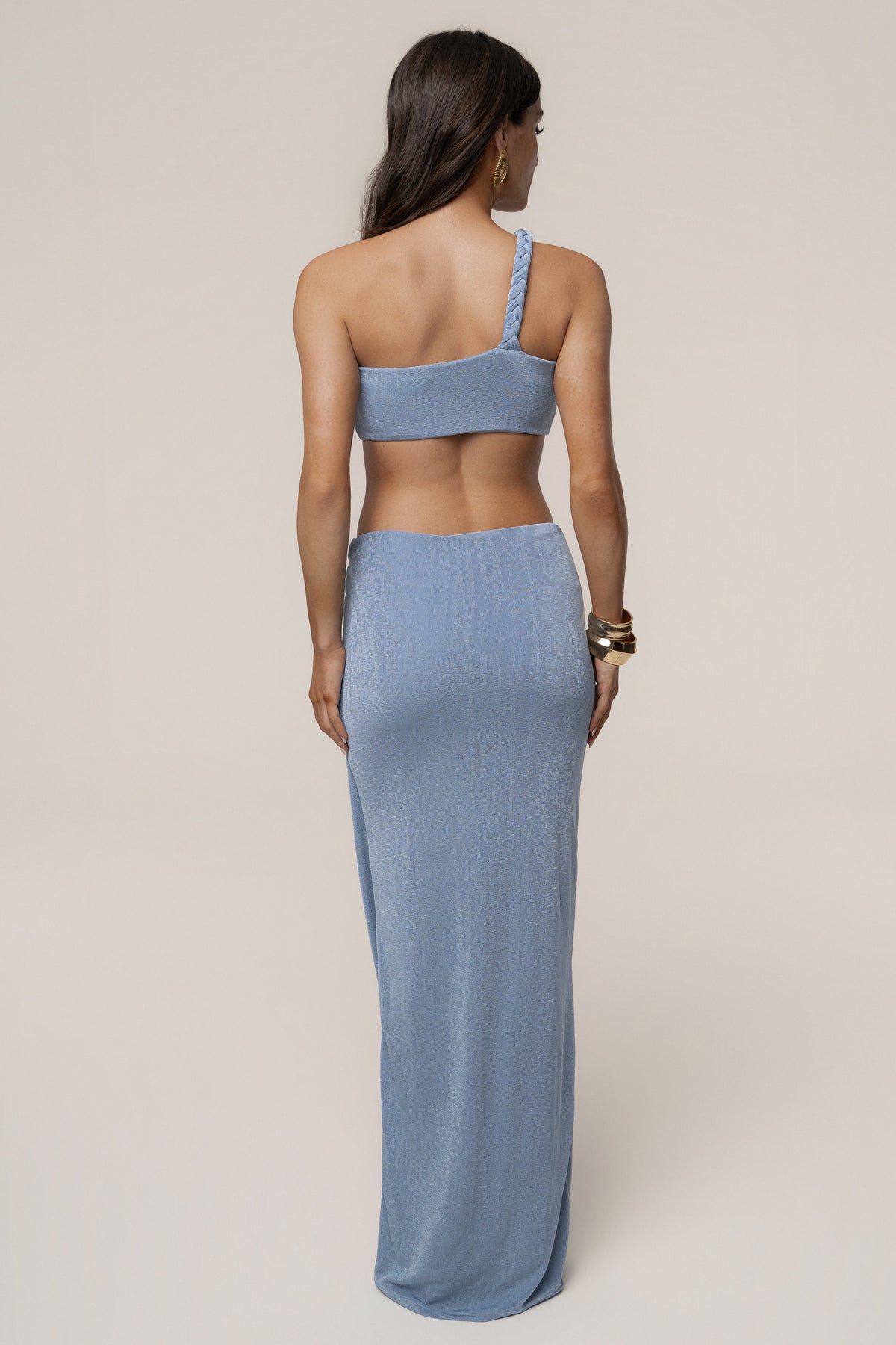 Blue Ema One Shoulder Maxi Dress