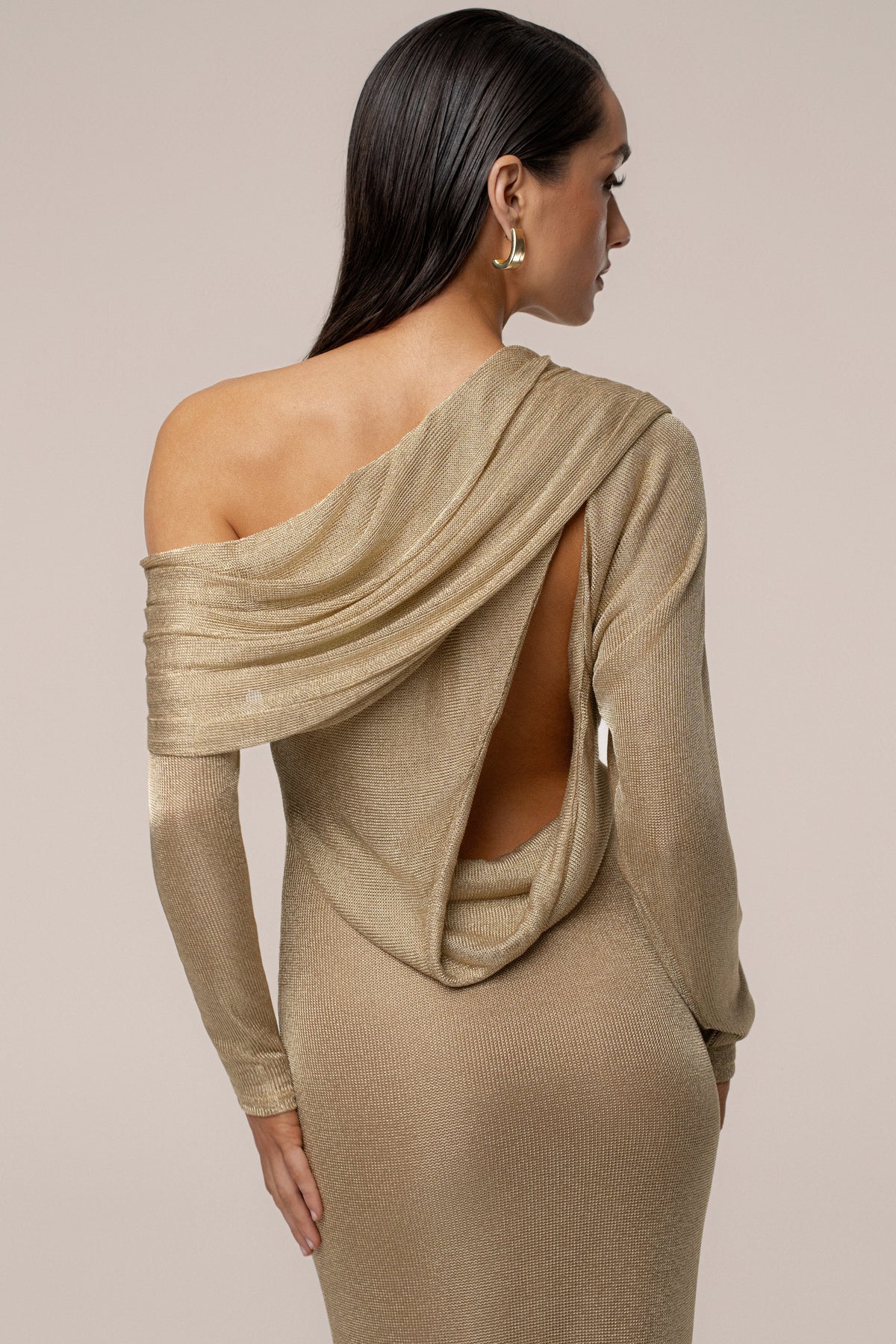 Gold Drape And Shine Maxi Dress