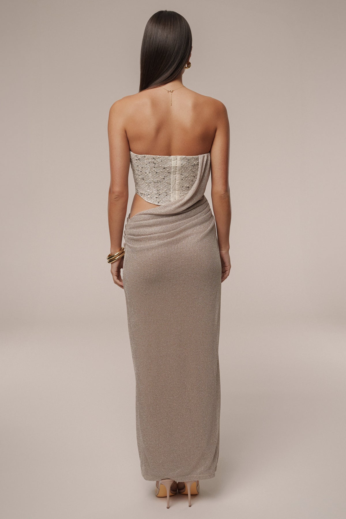 Beige Stellar Sequin Maxi Dress
