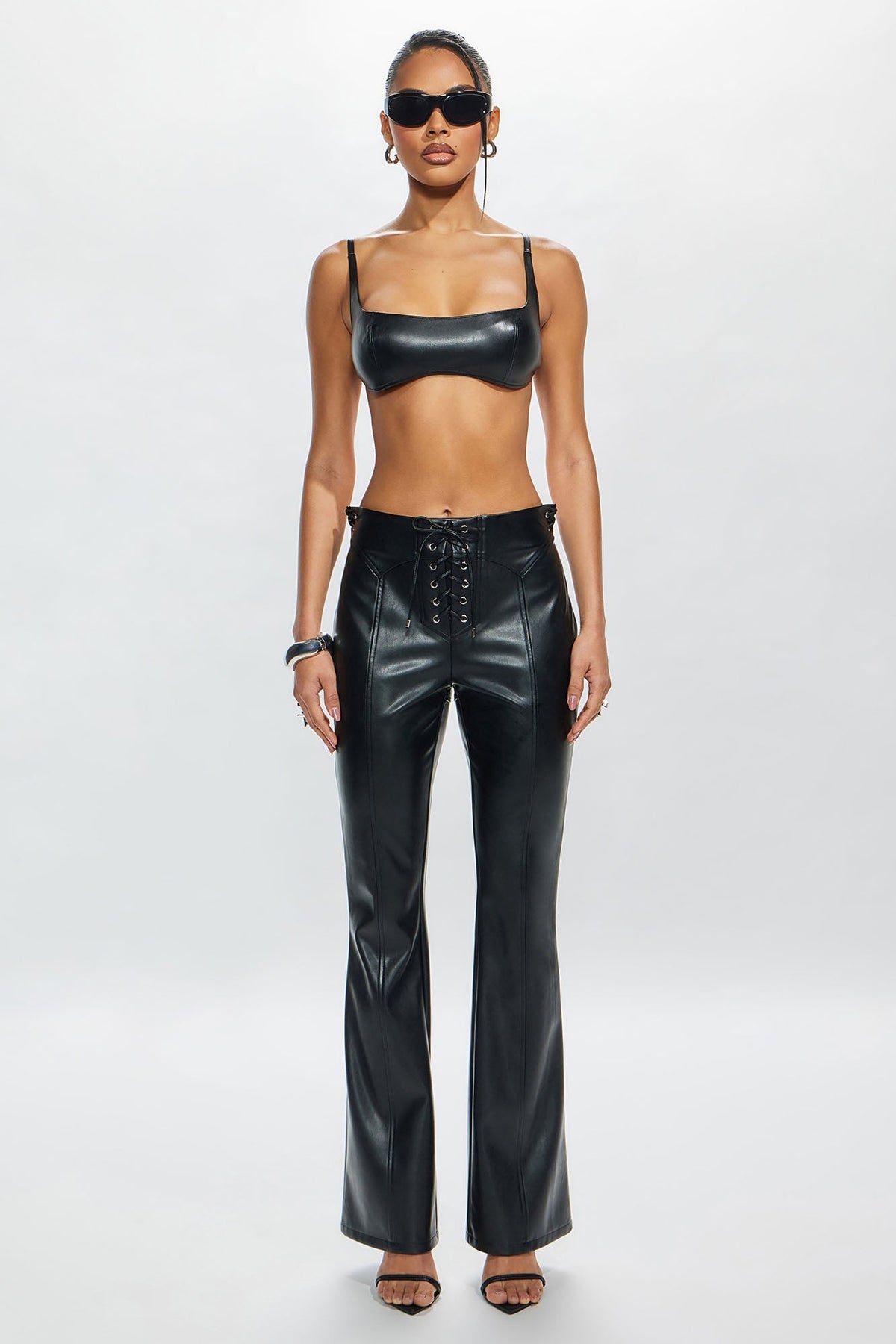 Vivienne Faux Leather Lace Up Pant - Black
