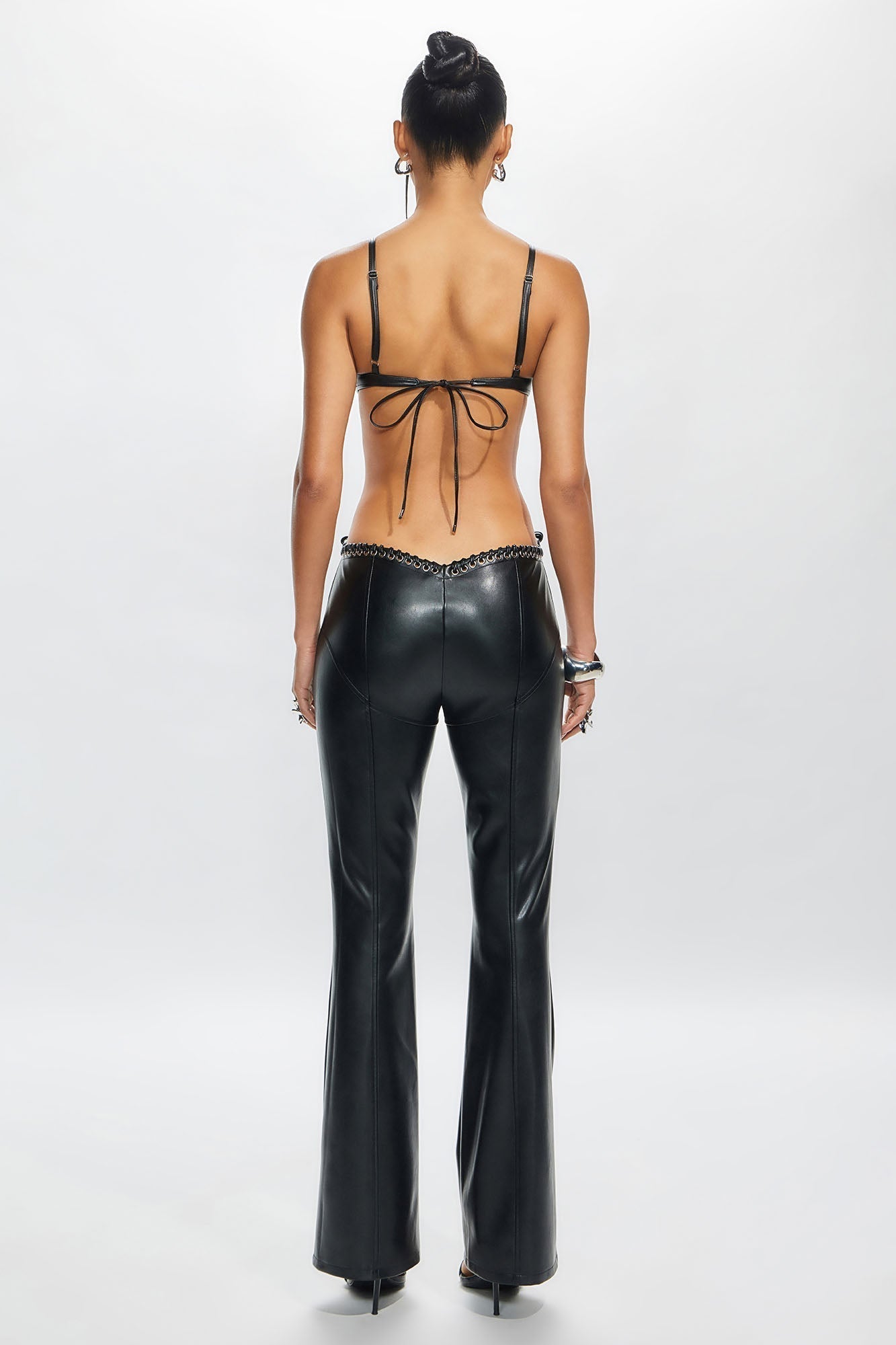 Vivienne Faux Leather Lace Up Pant - Black