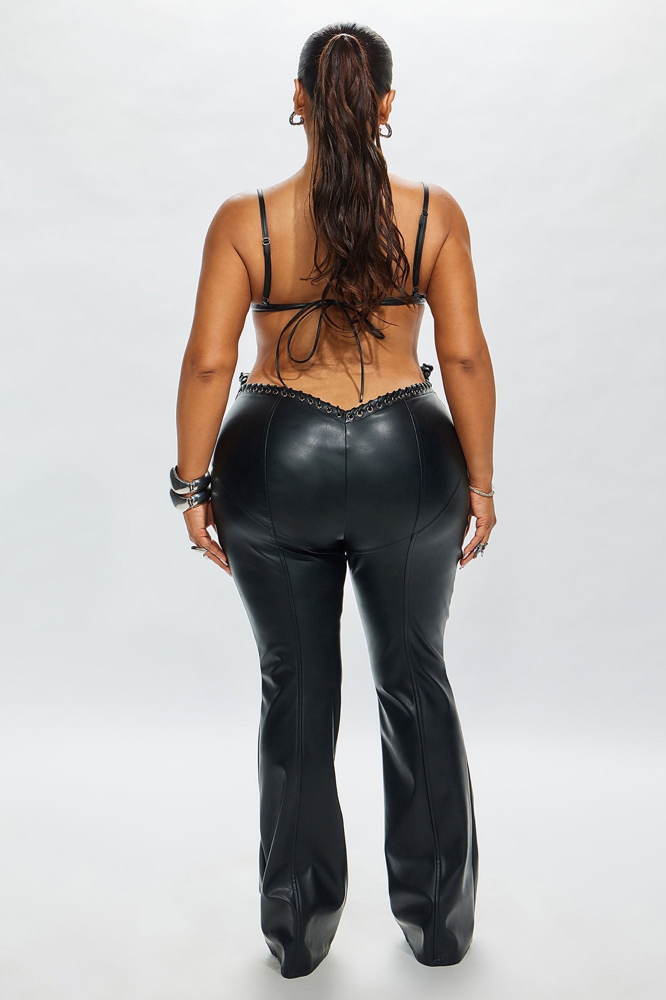 Vivienne Faux Leather Lace Up Pant - Black