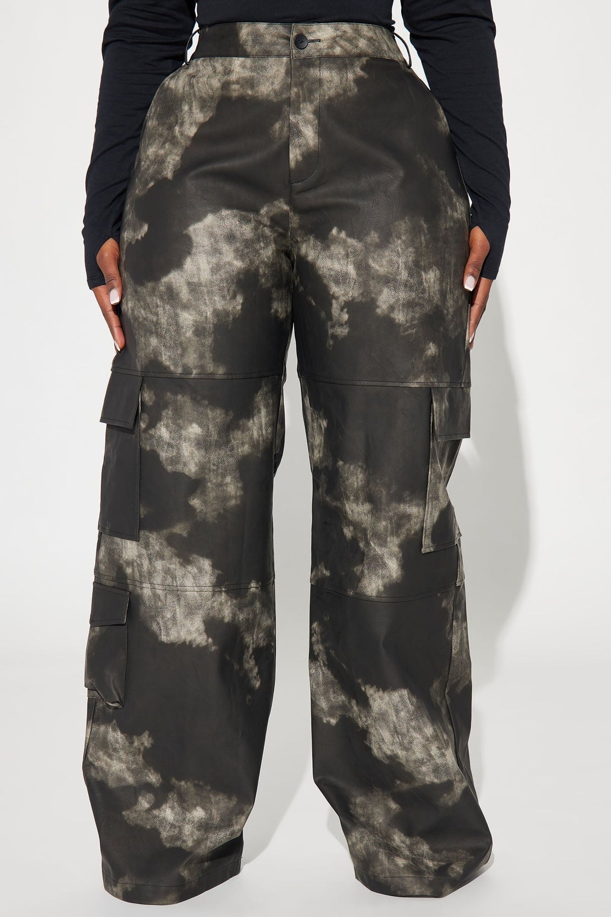 Alexa Washed Faux Leather Cargo Pant - Black