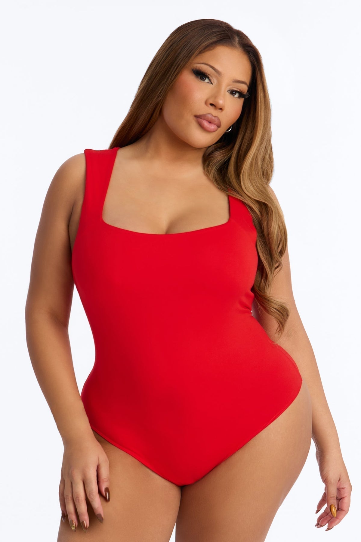 Serena Square Neck Bodysuit - Red