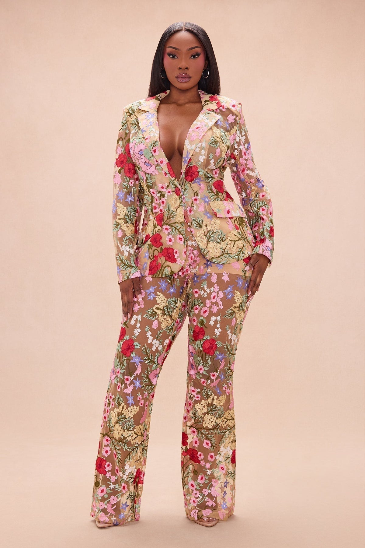 Erin Embroidered Pant - Nude/combo