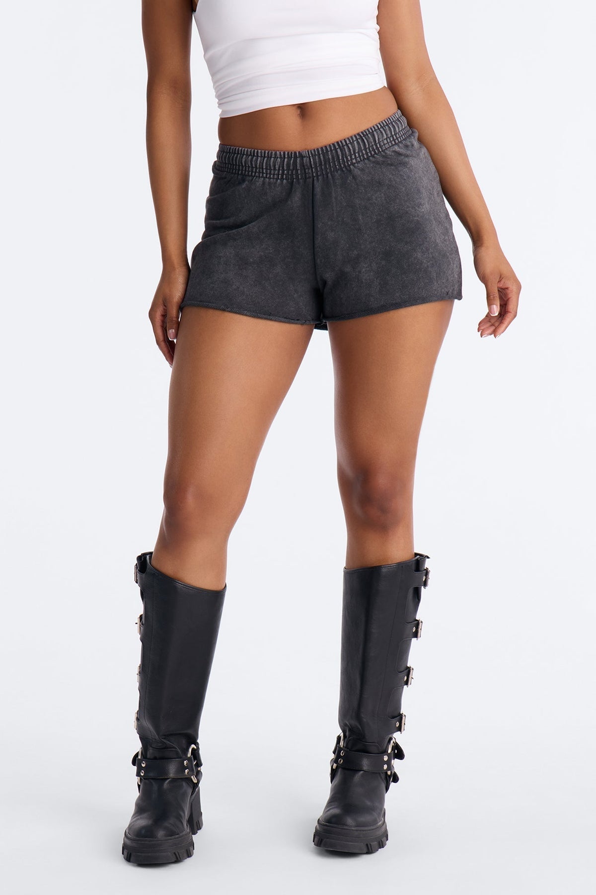 Maya Washed Micro Sweatshorts - Charcoal