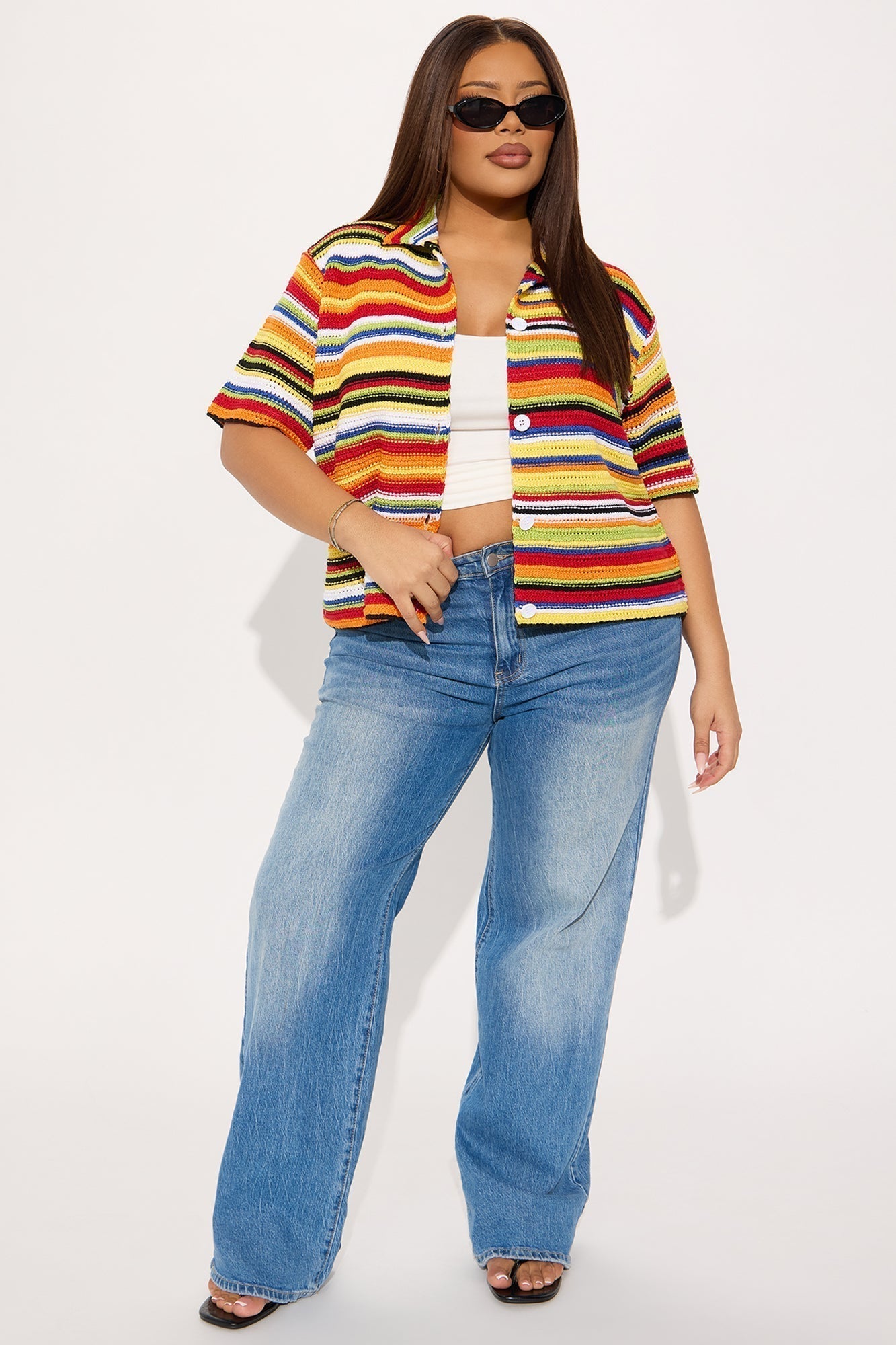 Vivid Dreams Short Sleeve Crochet Cardigan - Multi Color