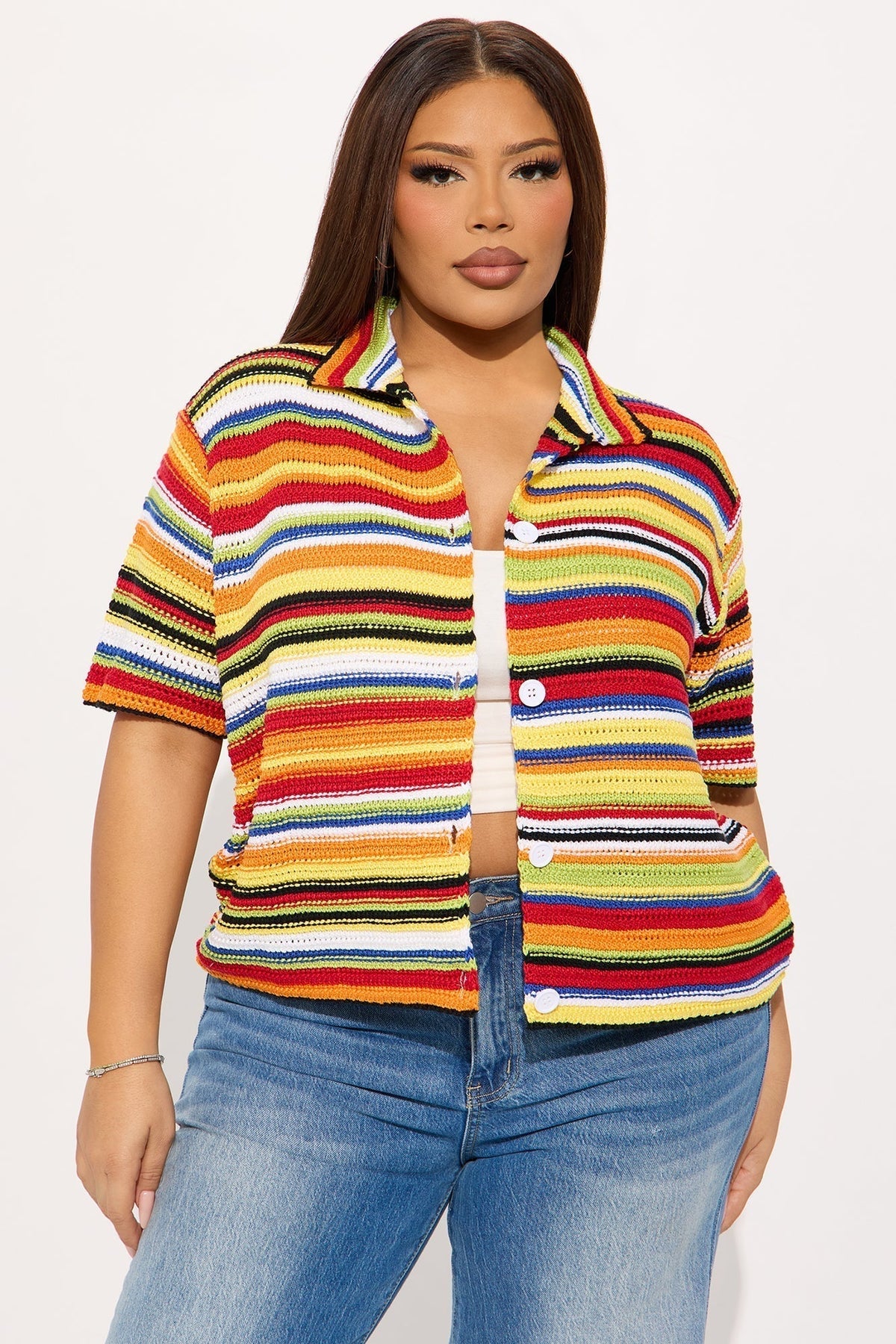 Vivid Dreams Short Sleeve Crochet Cardigan - Multi Color