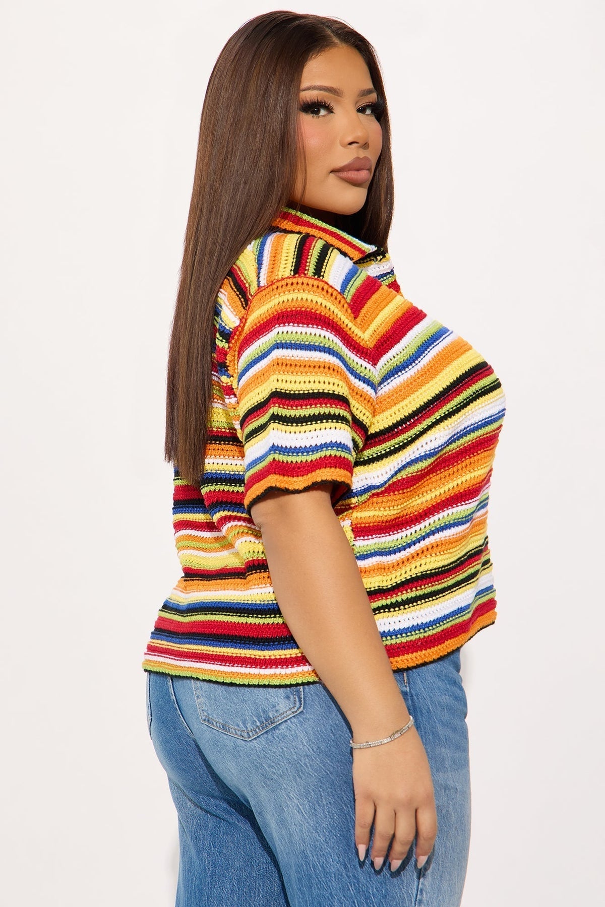 Vivid Dreams Short Sleeve Crochet Cardigan - Multi Color