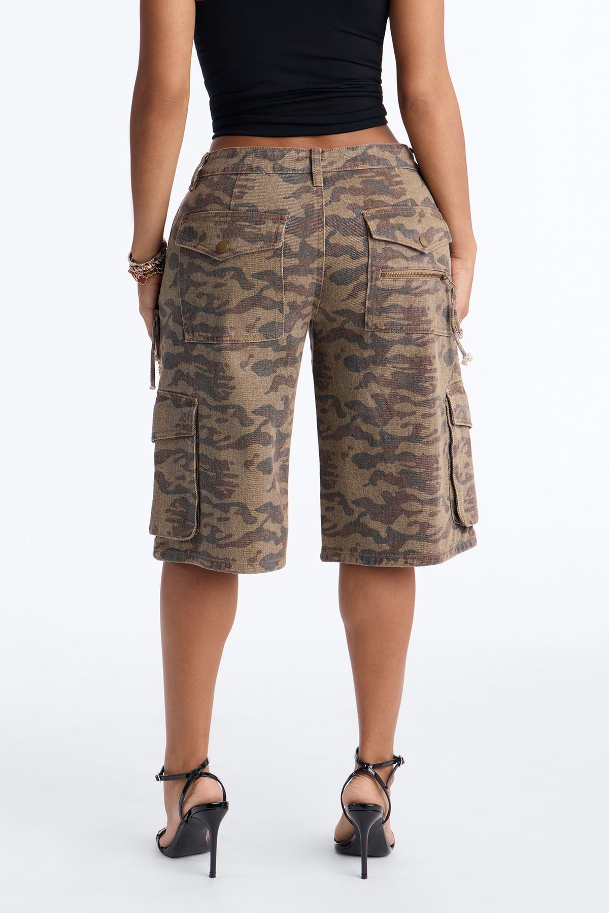 Declassified Camo Cargo Baggy Denim Jorts - Brown Combo