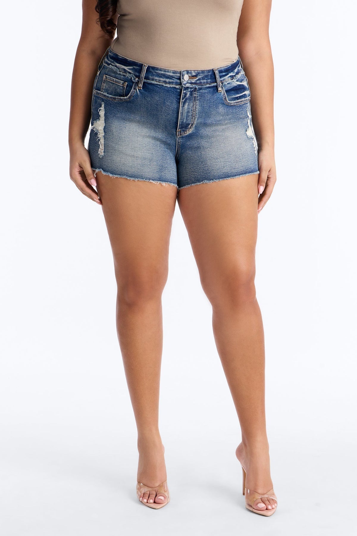 Absolutely Thriving Stretch Denim Cut Off Shorts - Vintage Wash