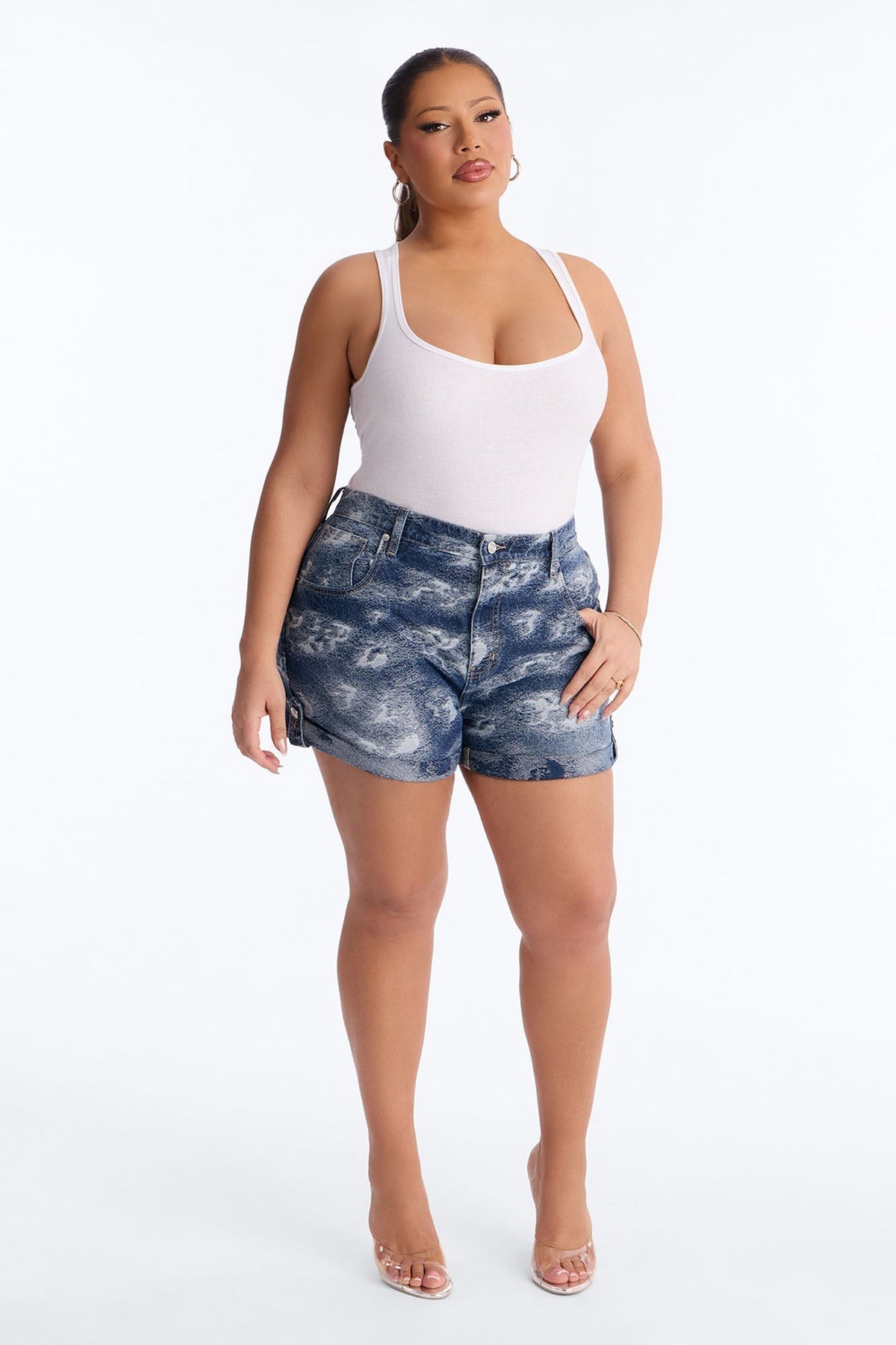 Cloud Drift Jacquard Denim Shorts - Dark Wash