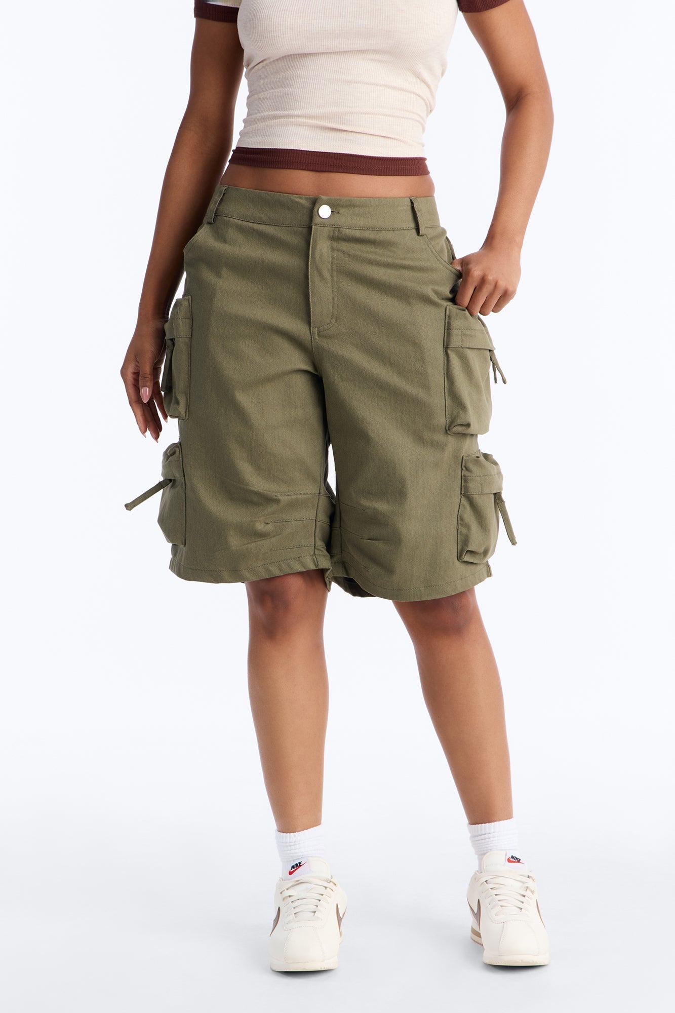 Can't Compete Low Rise Cargo Bermuda Short - Military Green