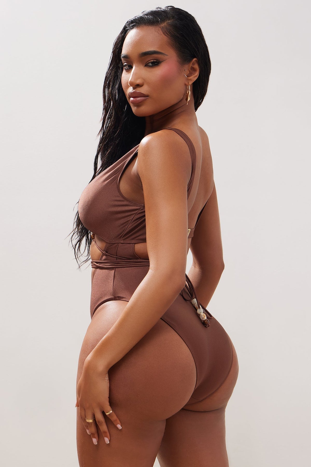 Pebble Beach Beaded 1 Piece Swimsuit - Chocolate