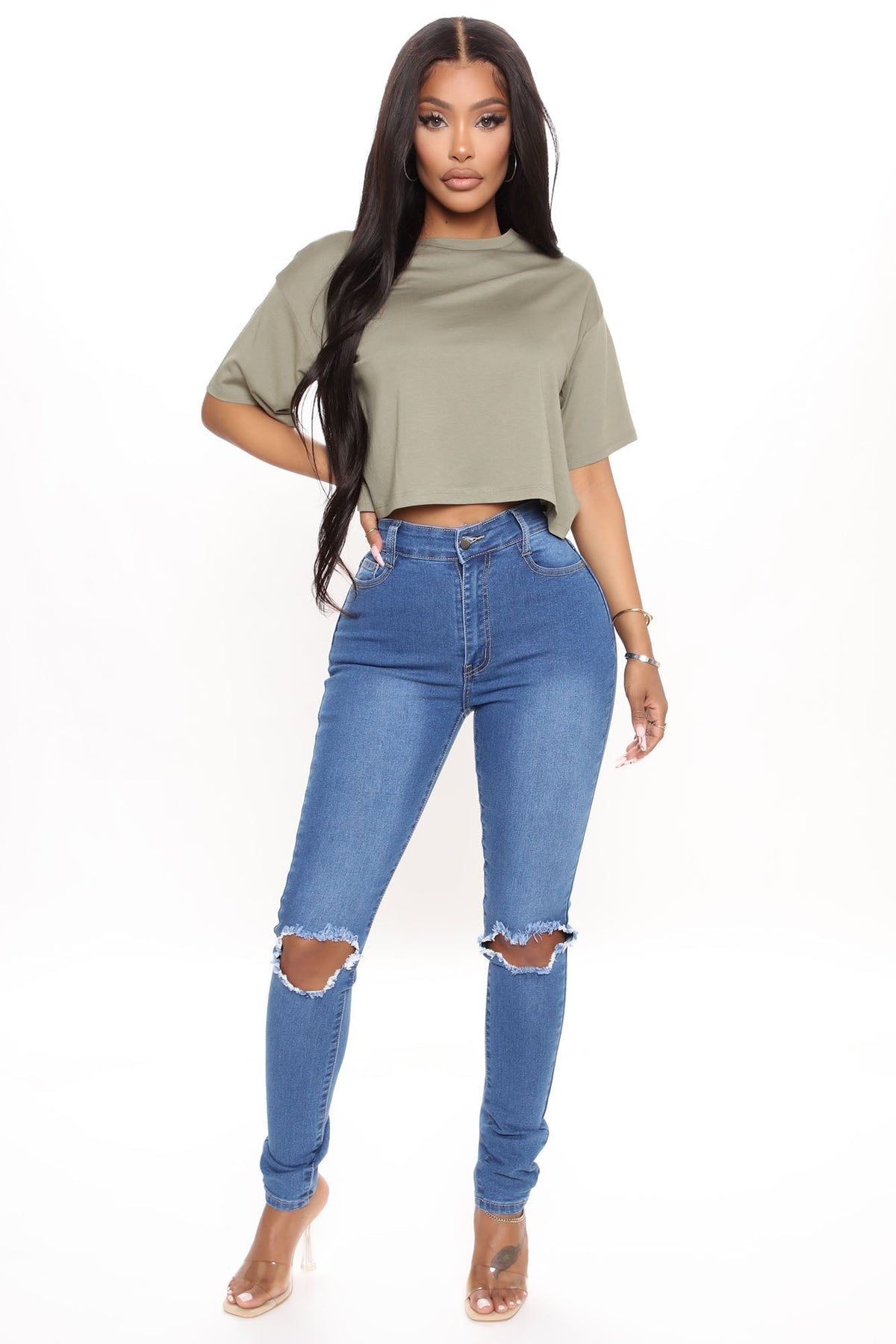 Leslie Cropped Tee - Olive
