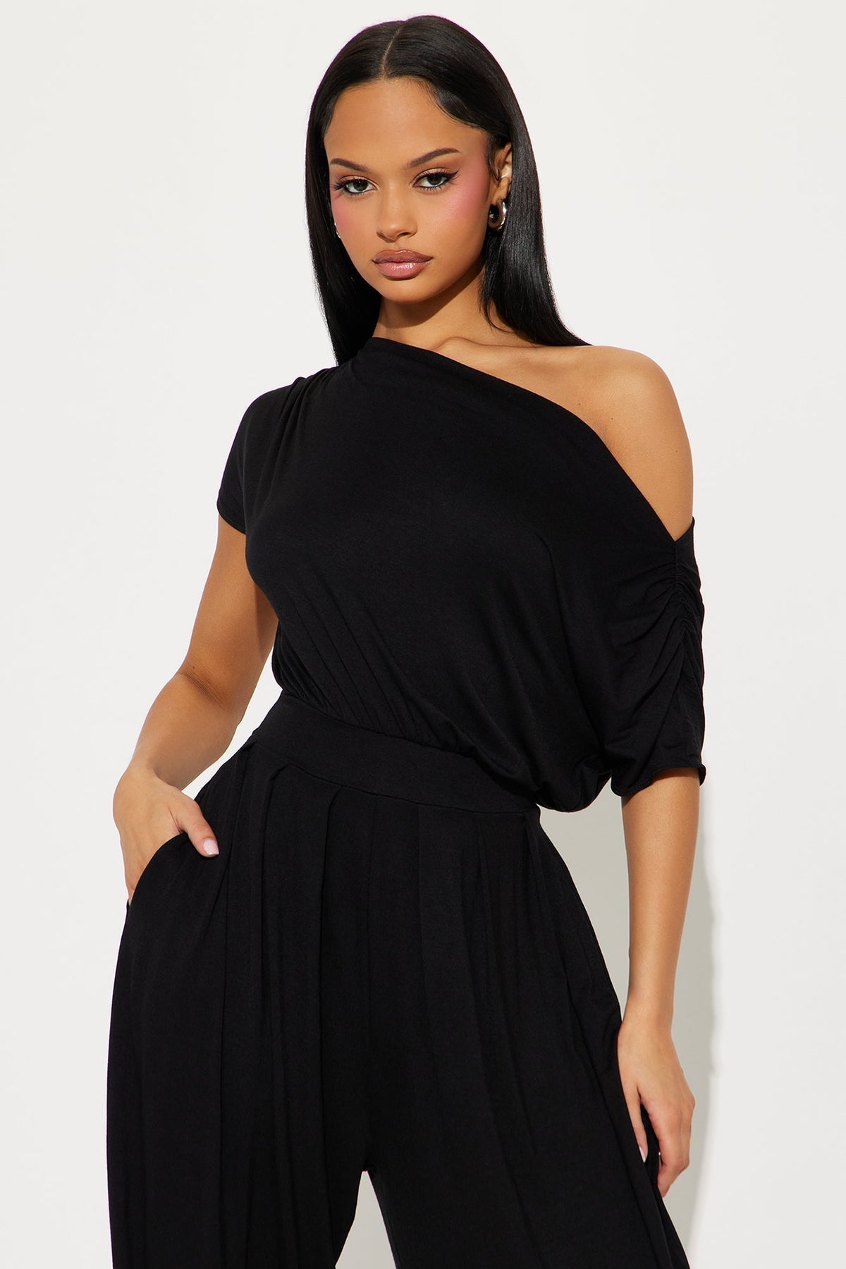 Emmaline Short Sleeve Jogger Jumpsuit - Black