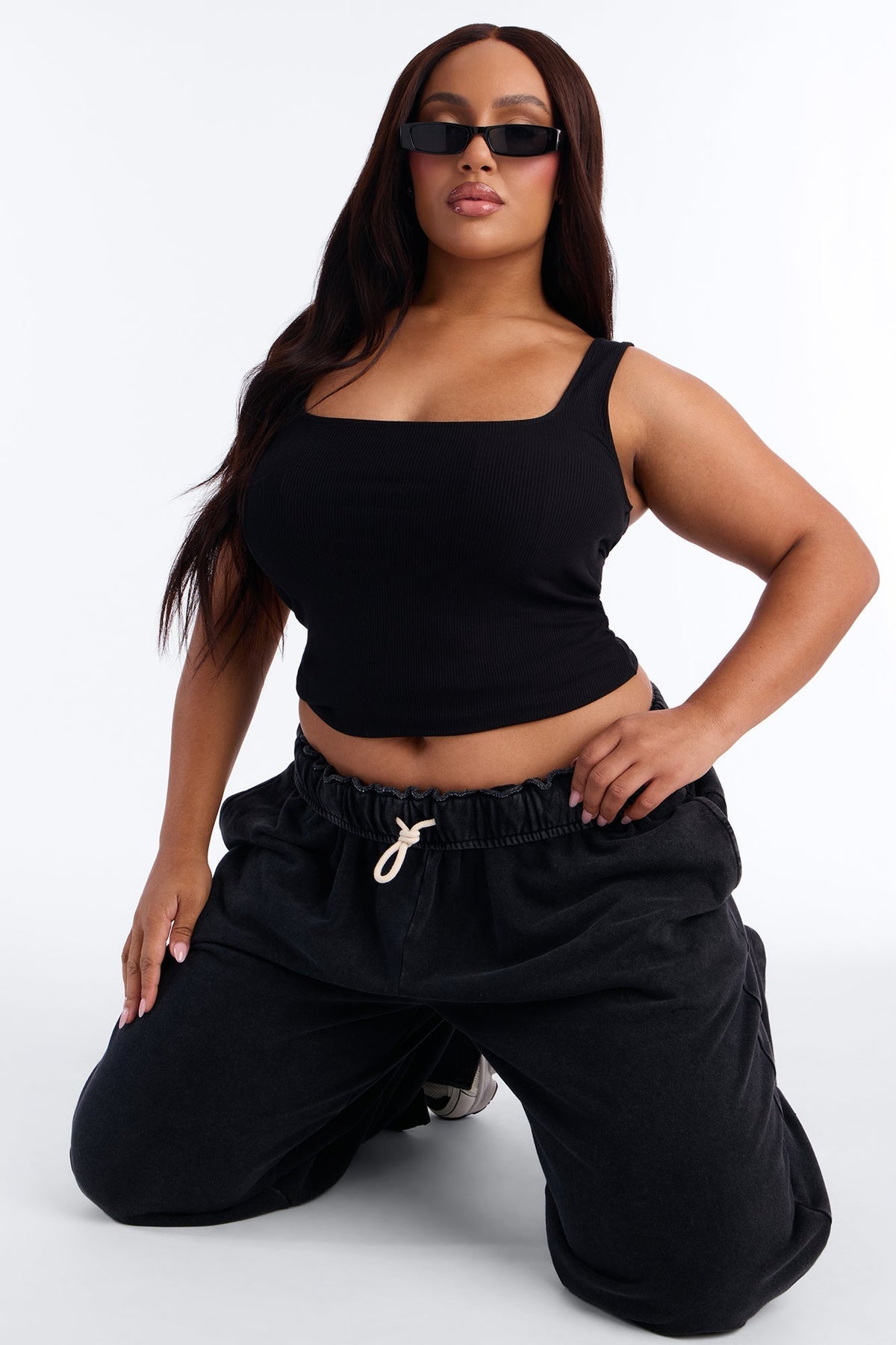 Madison Basic Square Neck Tank Top - Black