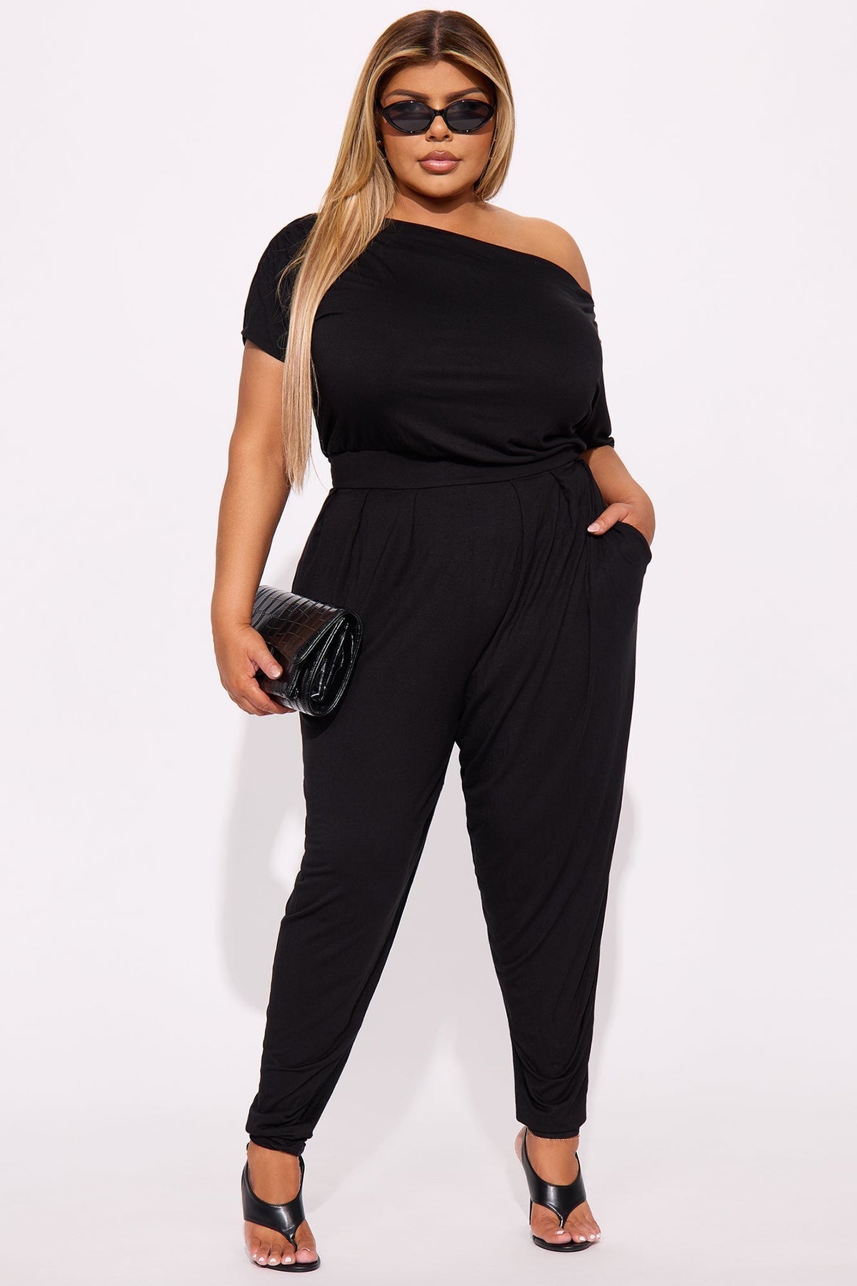 Emmaline Short Sleeve Jogger Jumpsuit - Black