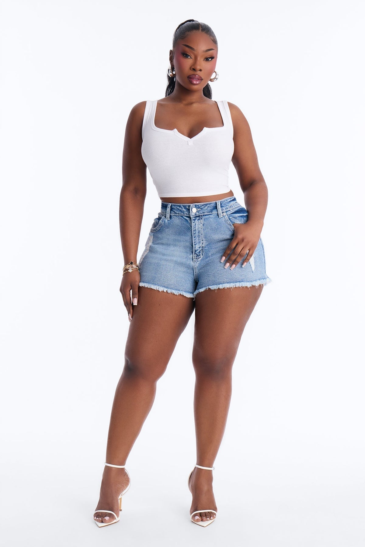 Unstoppable Vintage Booty Cut Off Denim Shorts - Medium Wash