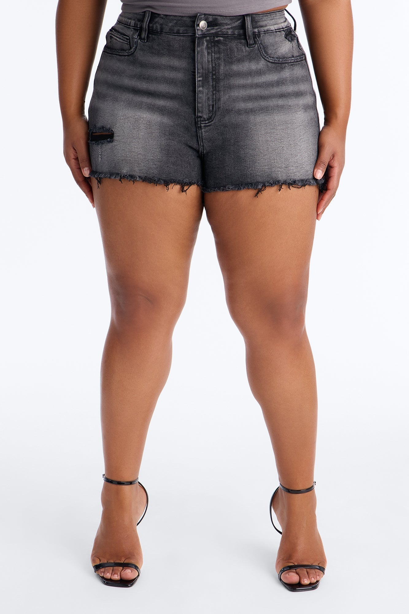 Up To You Stretch Cut Off Denim Shorts - Black Wash