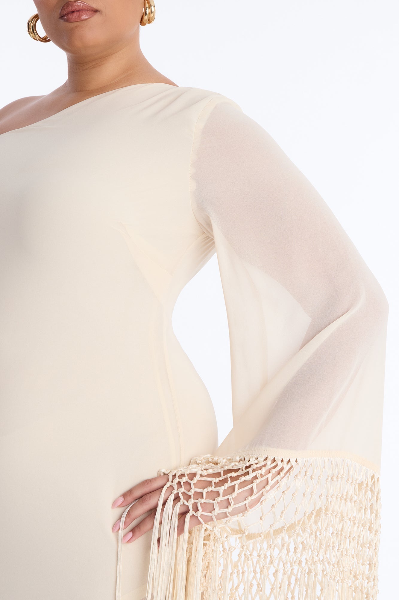 Capri Fringe Chiffon Maxi Dress - Cream