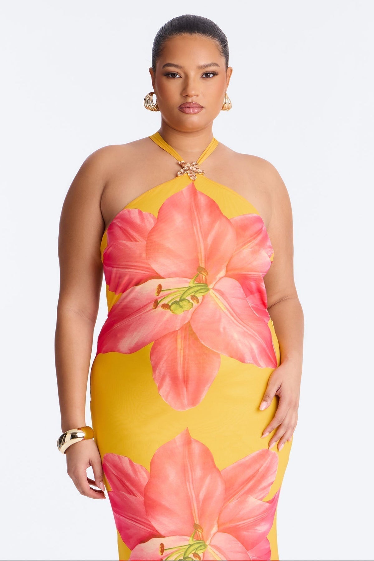 Imani Floral Mesh Maxi Dress - Orange/combo