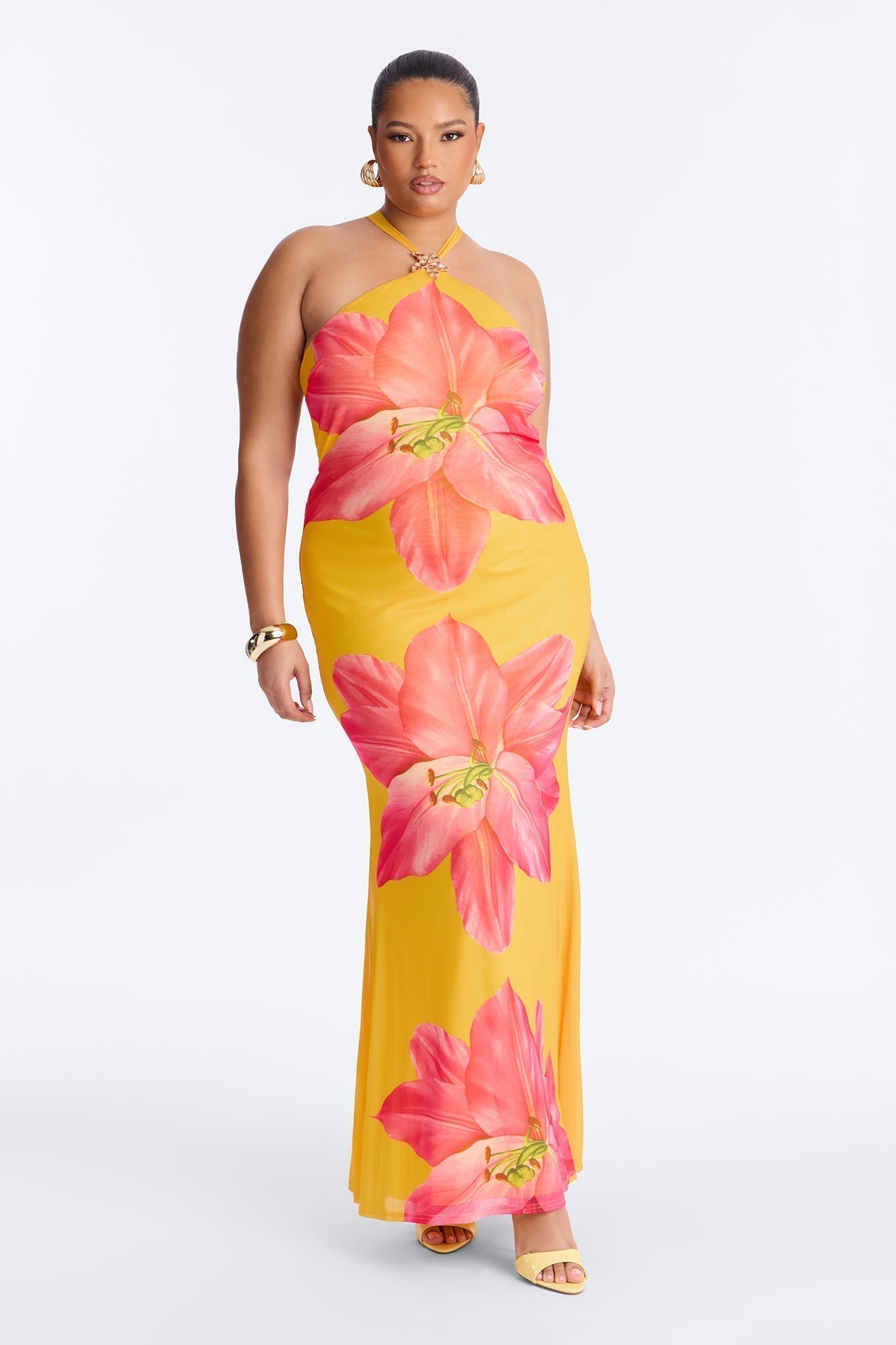 Imani Floral Mesh Maxi Dress - Orange/combo